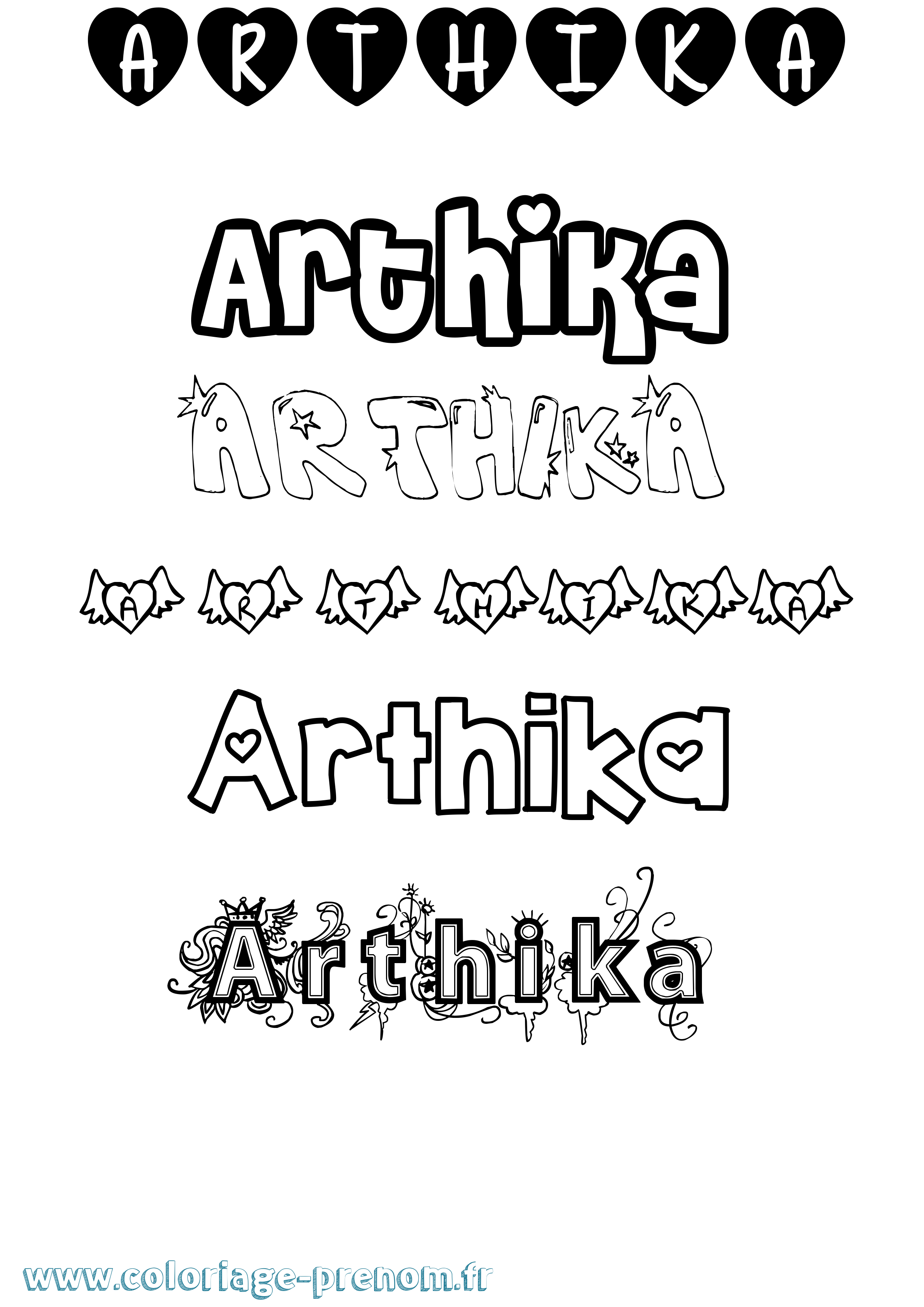 Coloriage prénom Arthika Girly