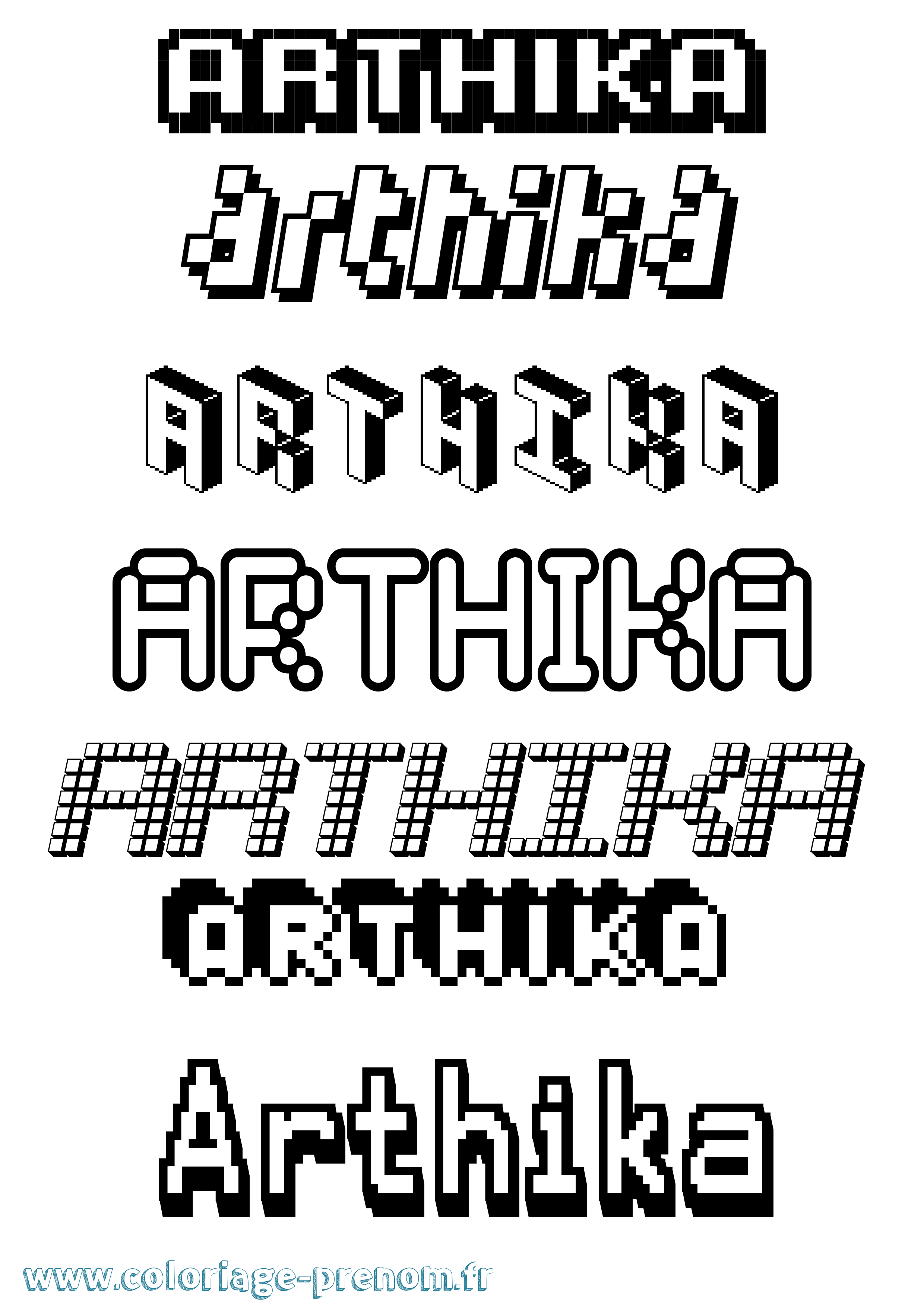 Coloriage prénom Arthika Pixel