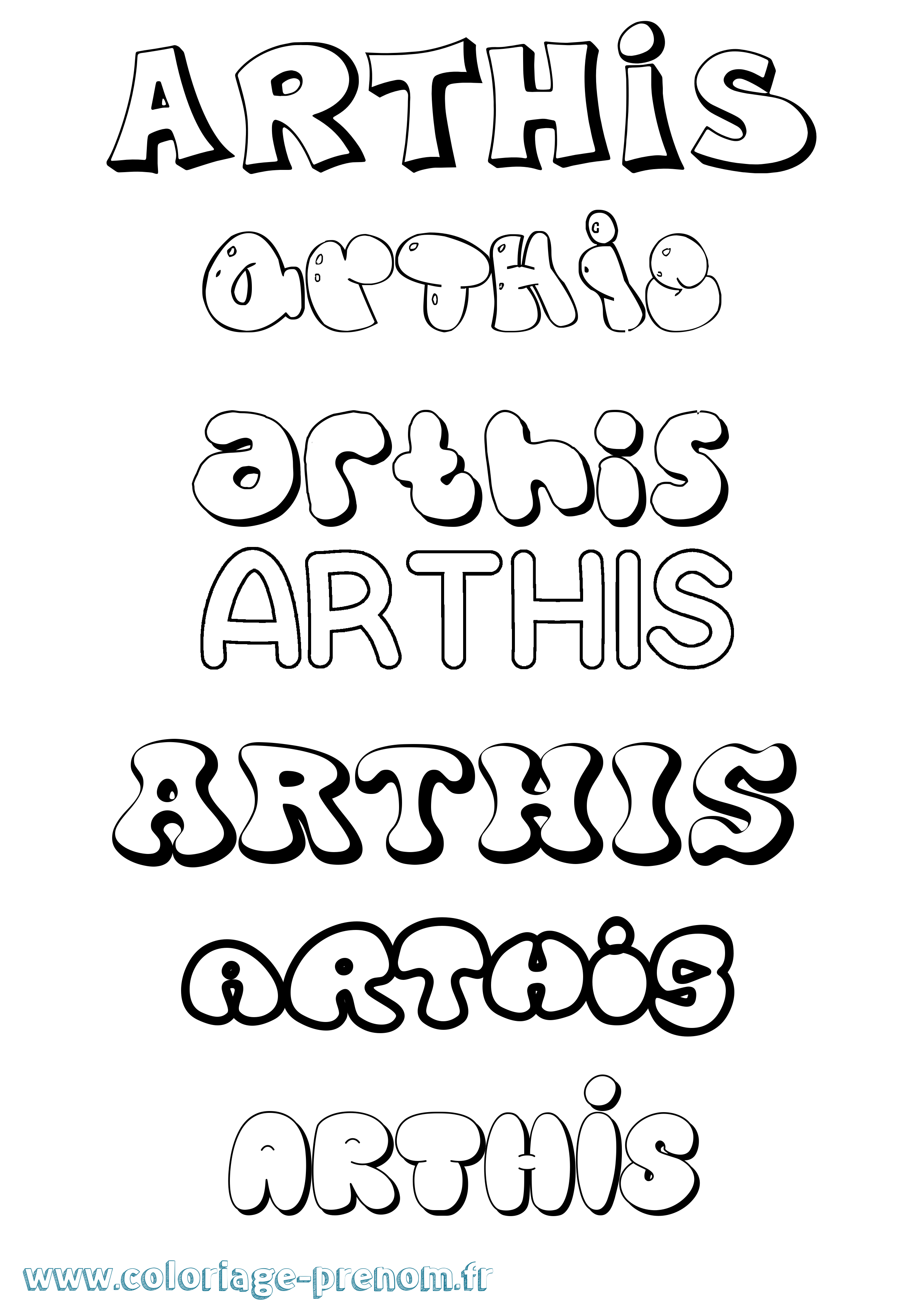 Coloriage prénom Arthis Bubble