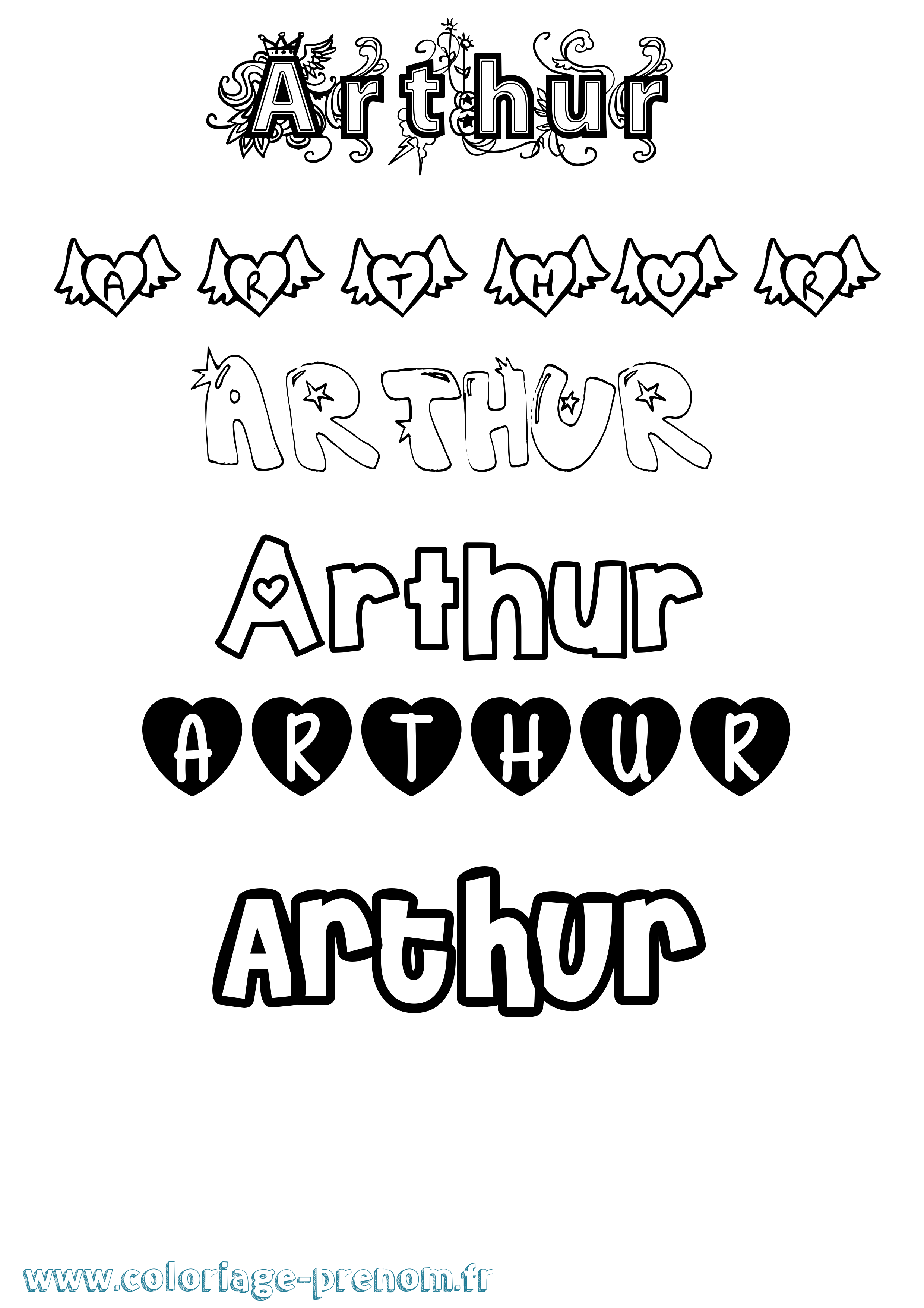 Coloriage prénom Arthur Girly
