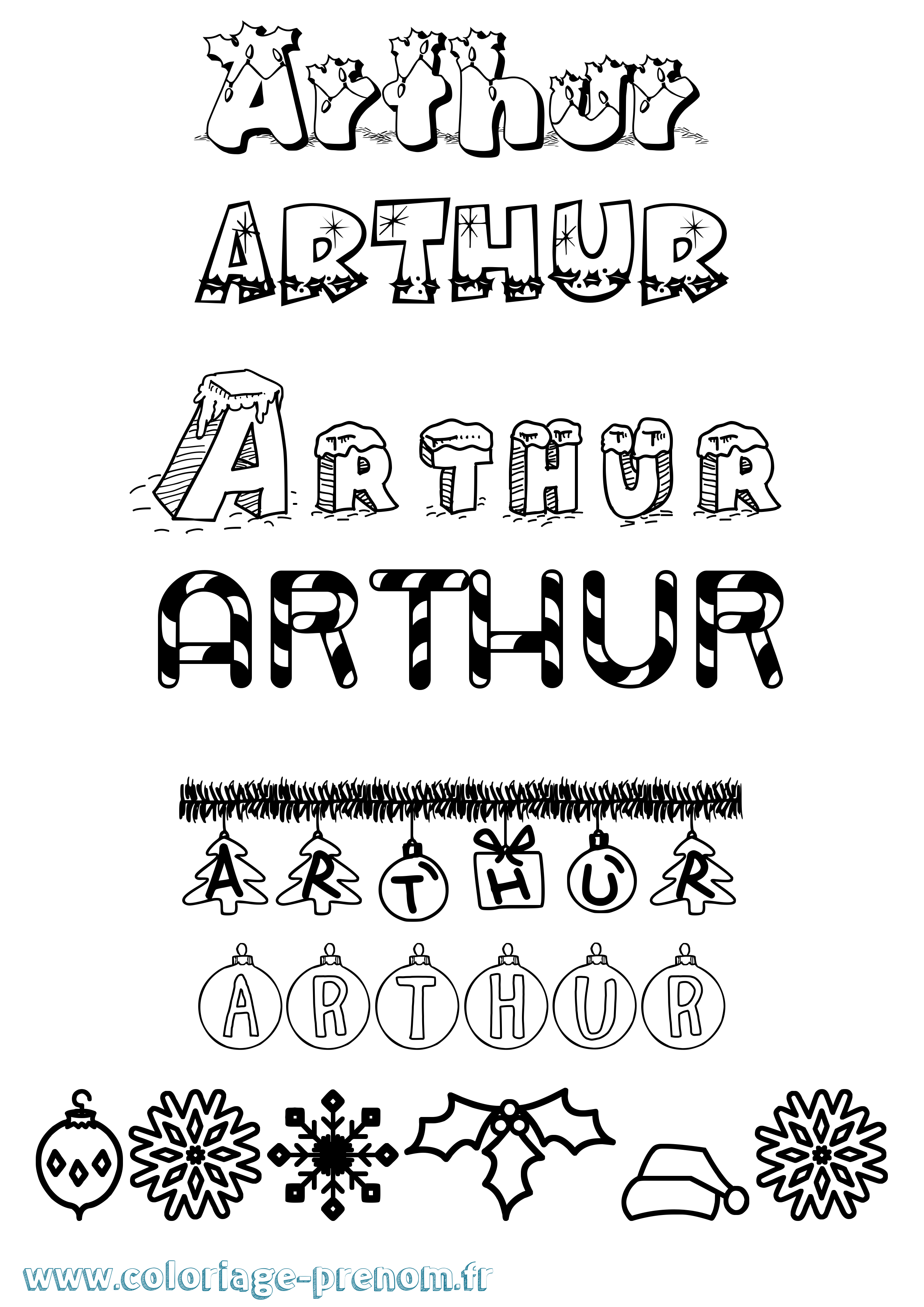 Coloriage prénom Arthur Noël