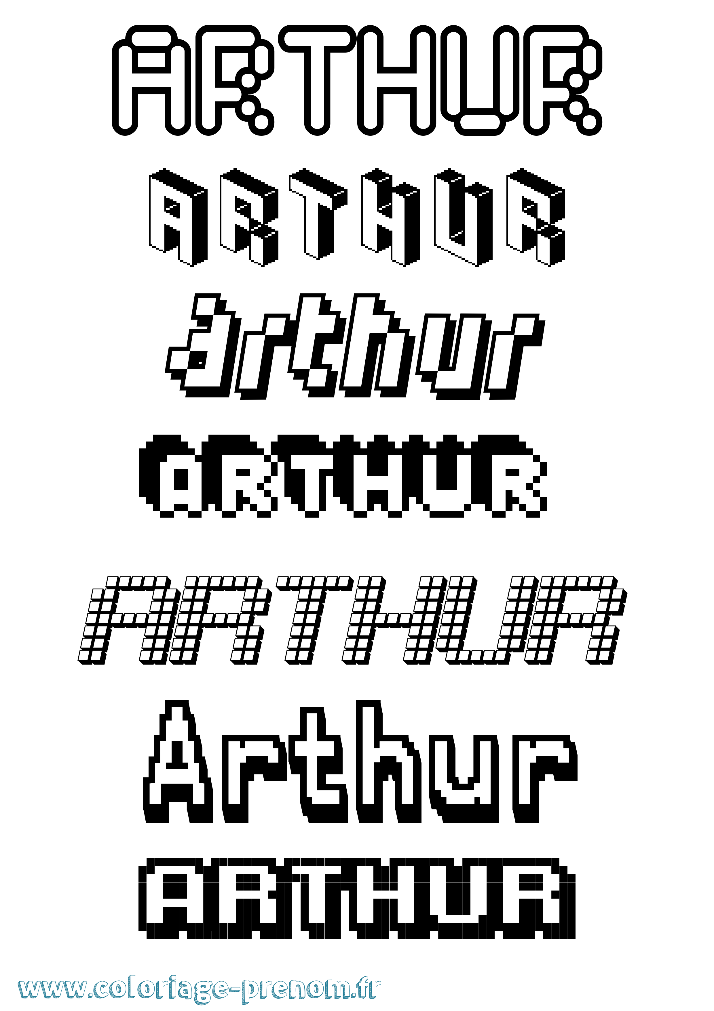 Coloriage prénom Arthur Pixel