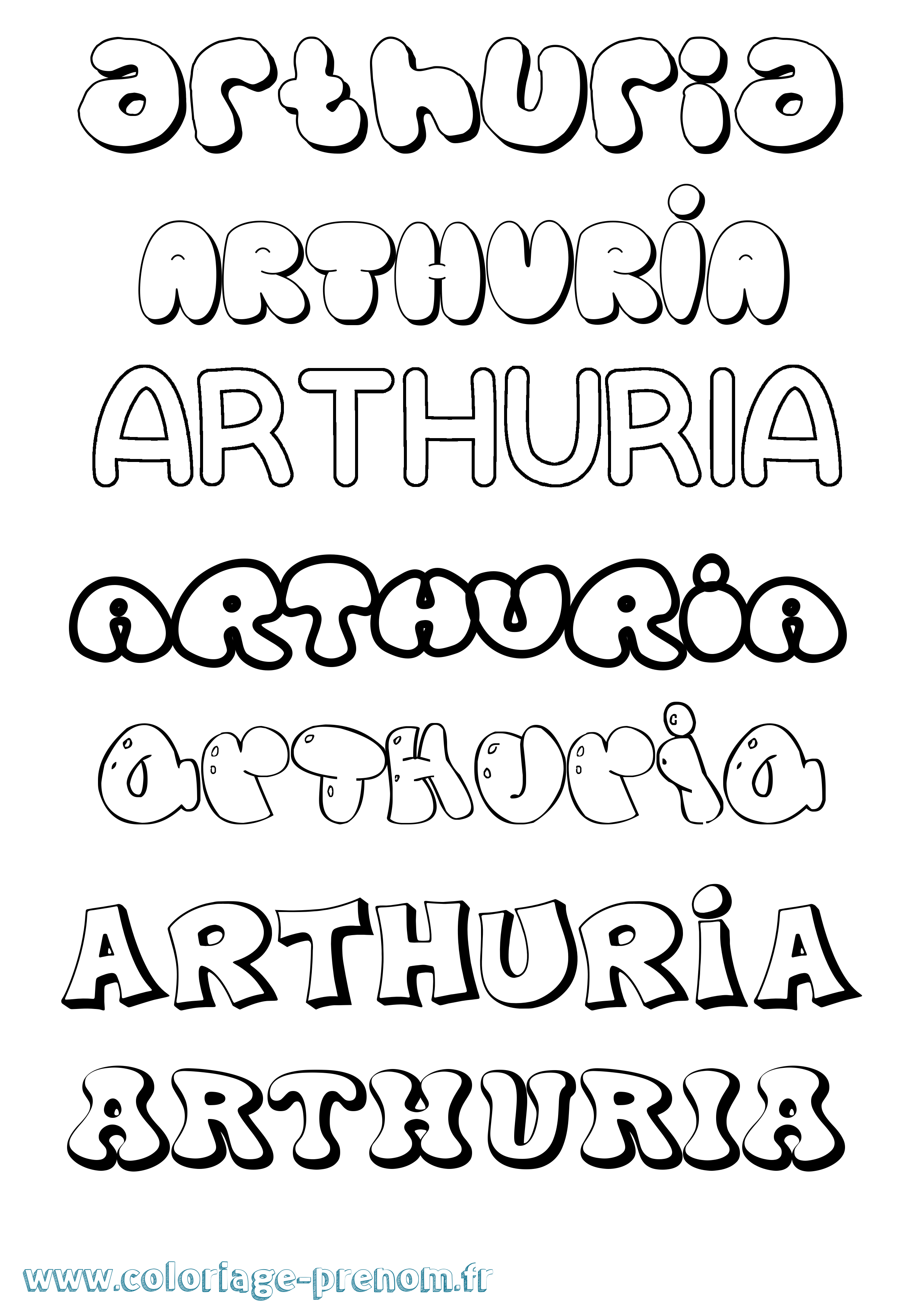 Coloriage Arthuria Bubble Coloriage prénom Arthuria Bubble