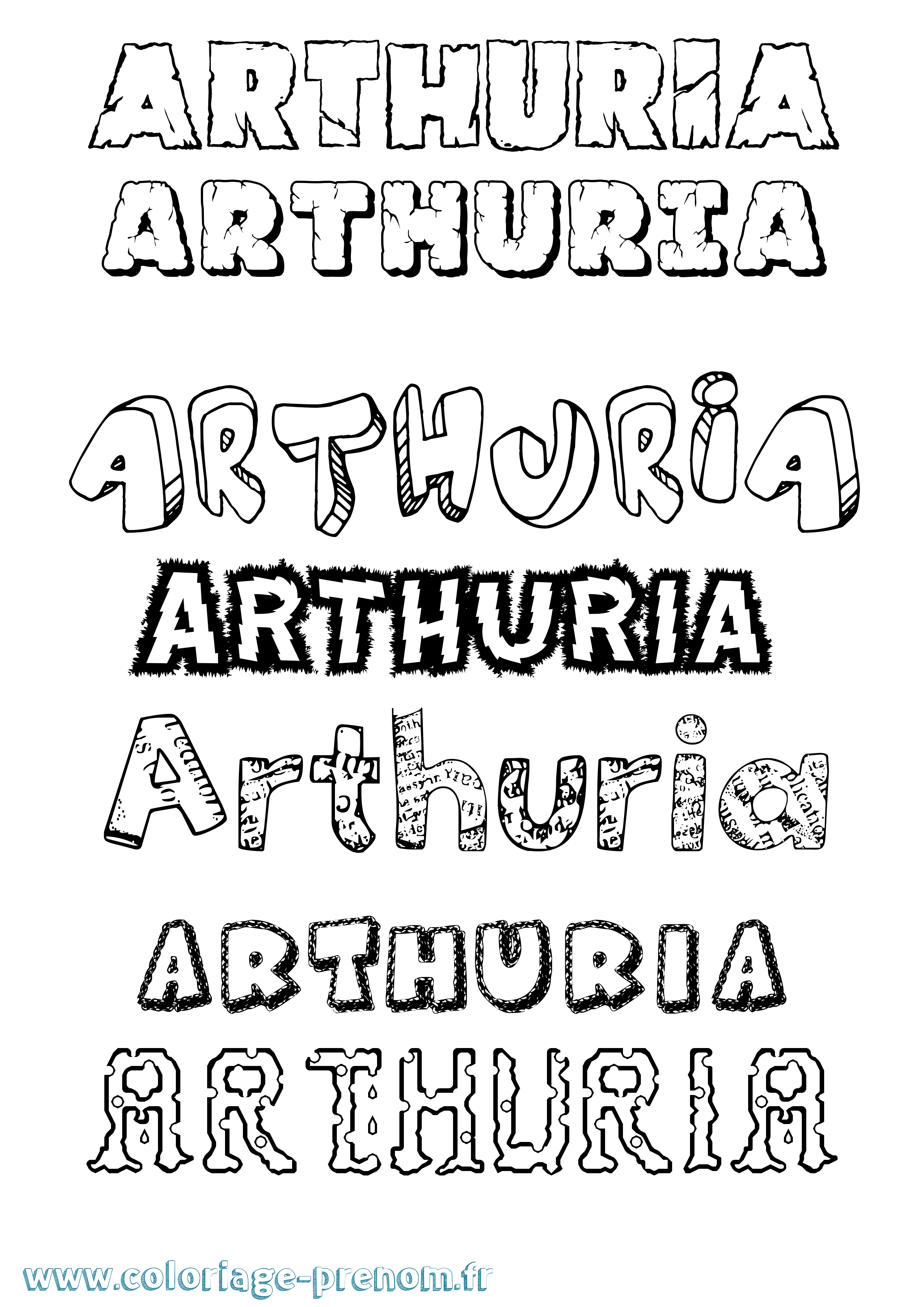 Coloriage prénom Arthuria Destructuré