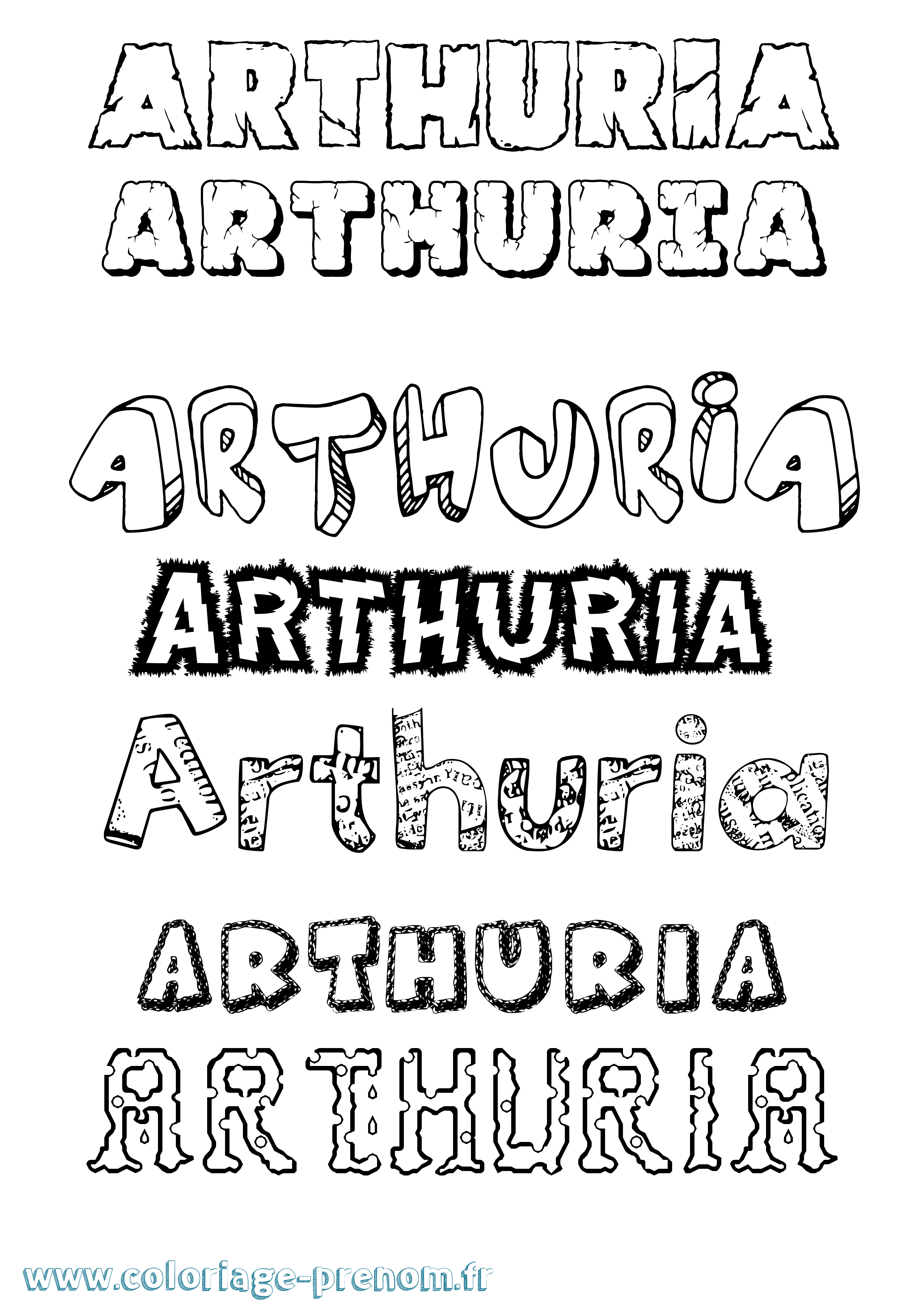 Coloriage Arthuria Destructuré Coloriage prénom Arthuria Destructuré