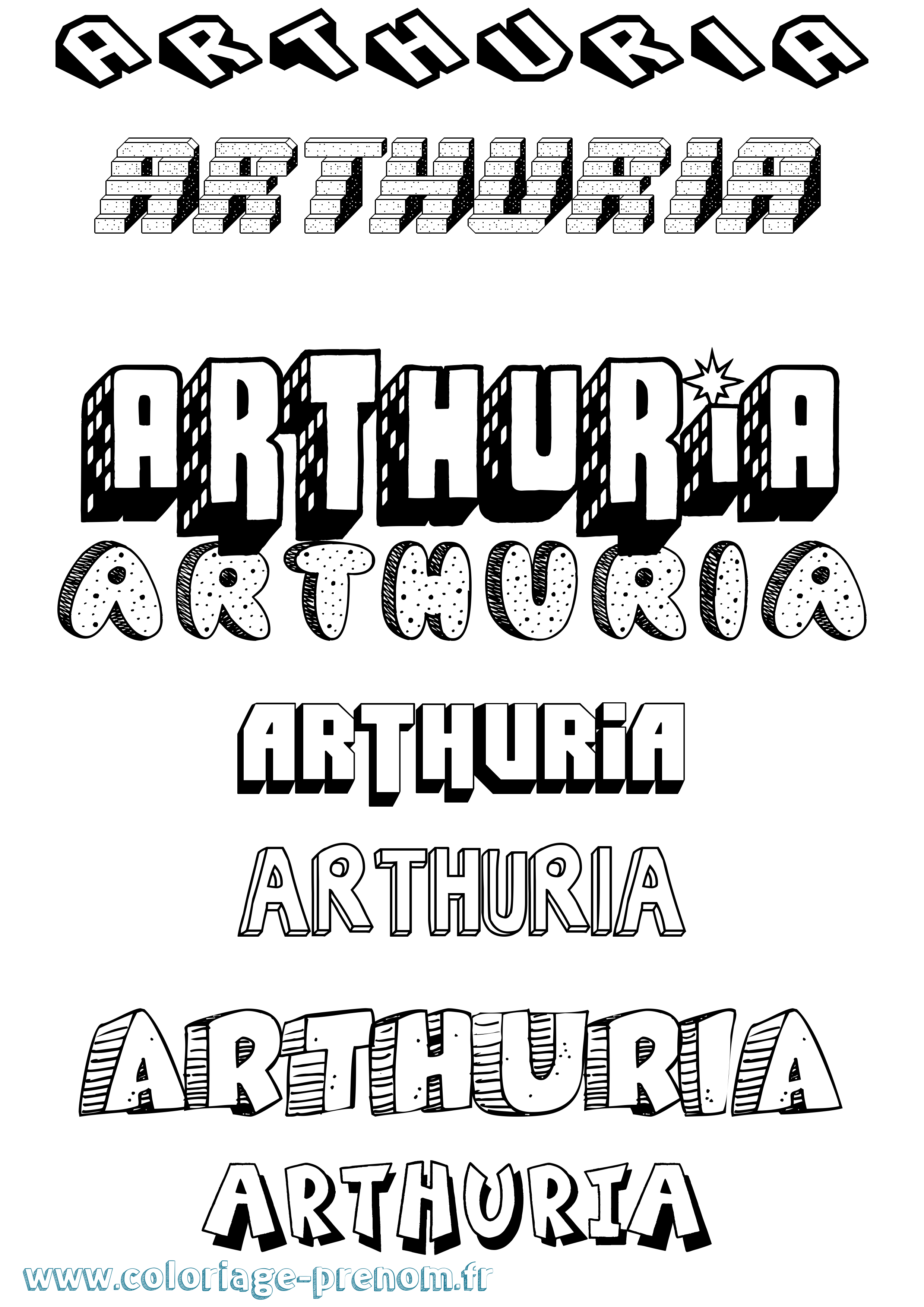 Coloriage prénom Arthuria Effet 3D