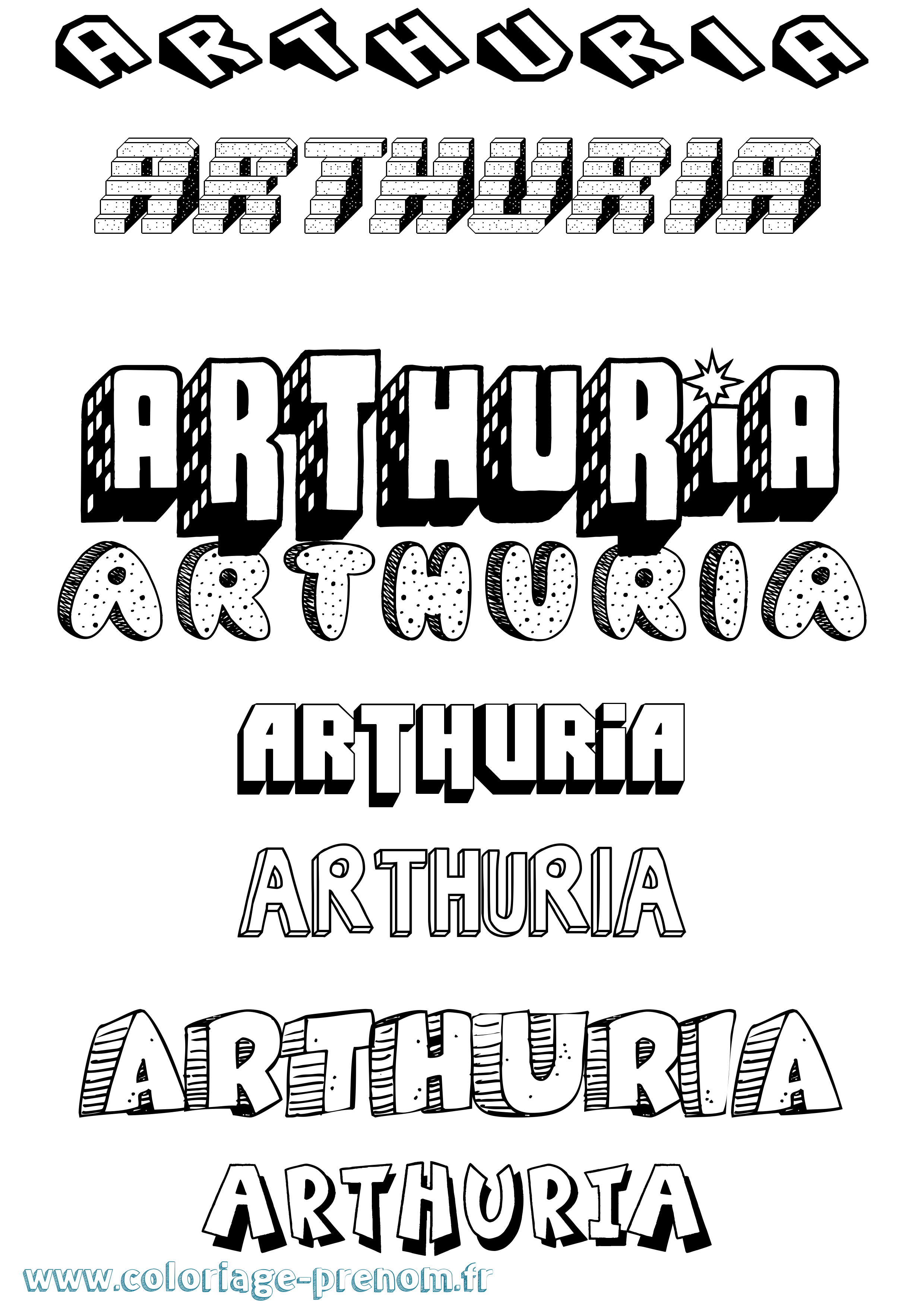 Coloriage Arthuria Effet 3D Coloriage prénom Arthuria Effet 3D