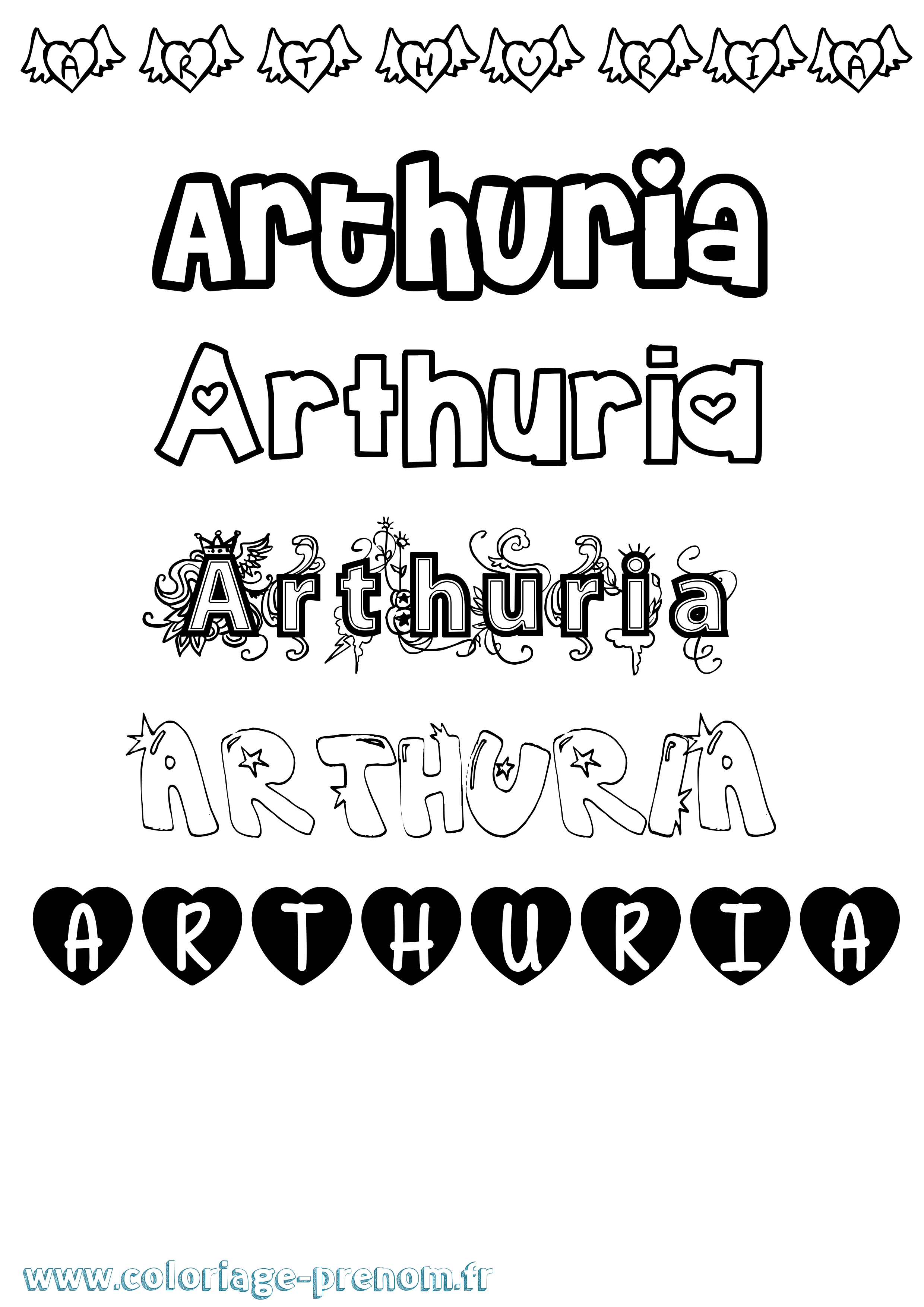 Coloriage prénom Arthuria Girly