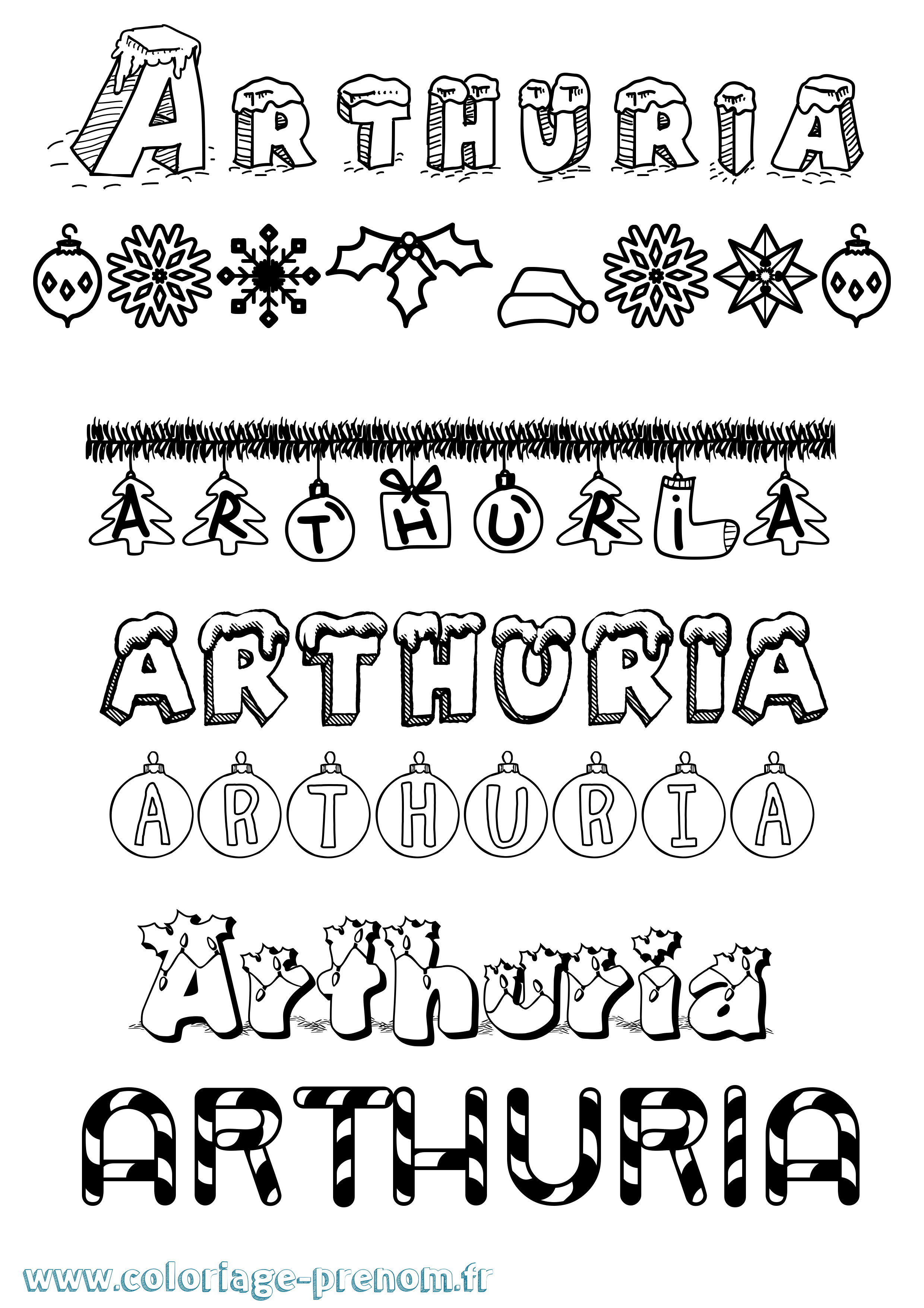 Coloriage Arthuria Noël Coloriage prénom Arthuria Noël