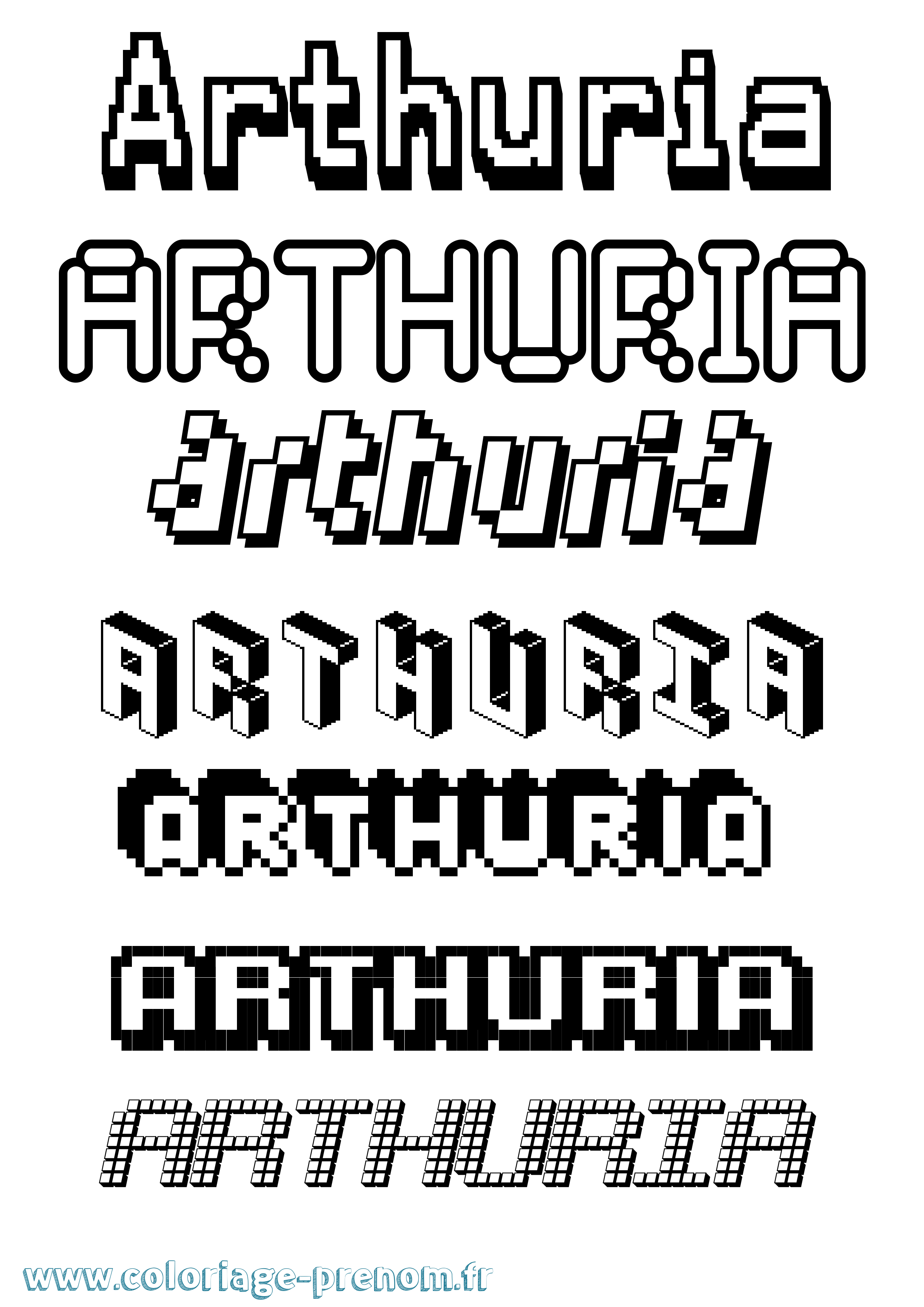 Coloriage prénom Arthuria Pixel