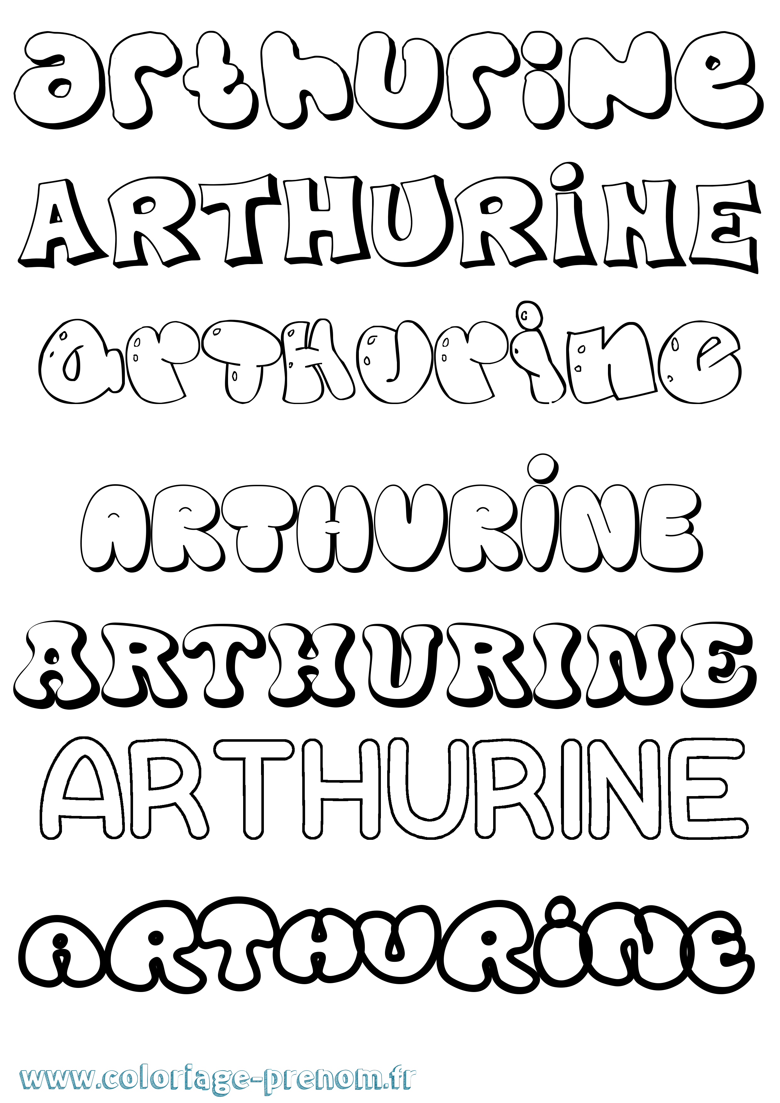 Coloriage prénom Arthurine Bubble