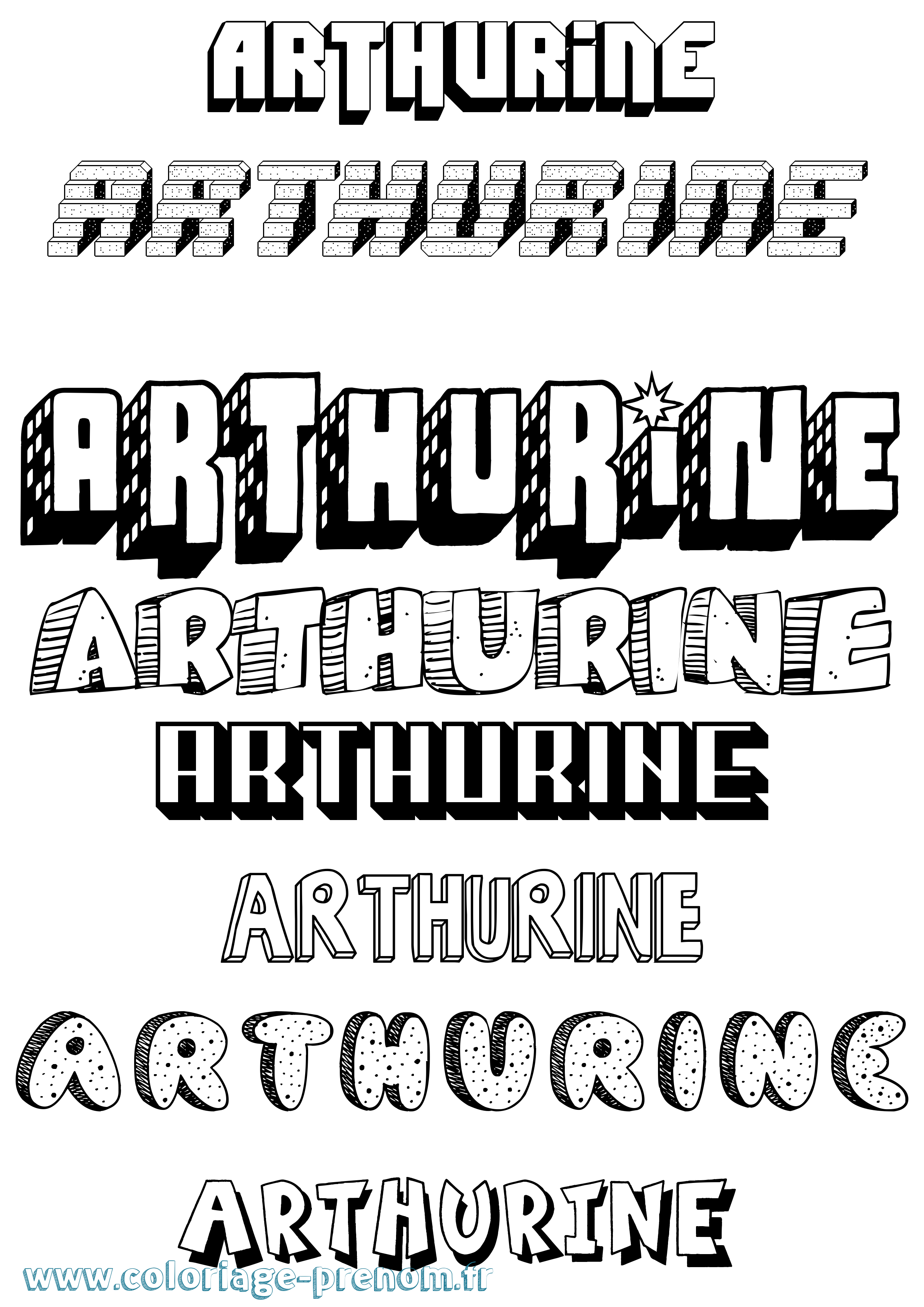 Coloriage prénom Arthurine Effet 3D
