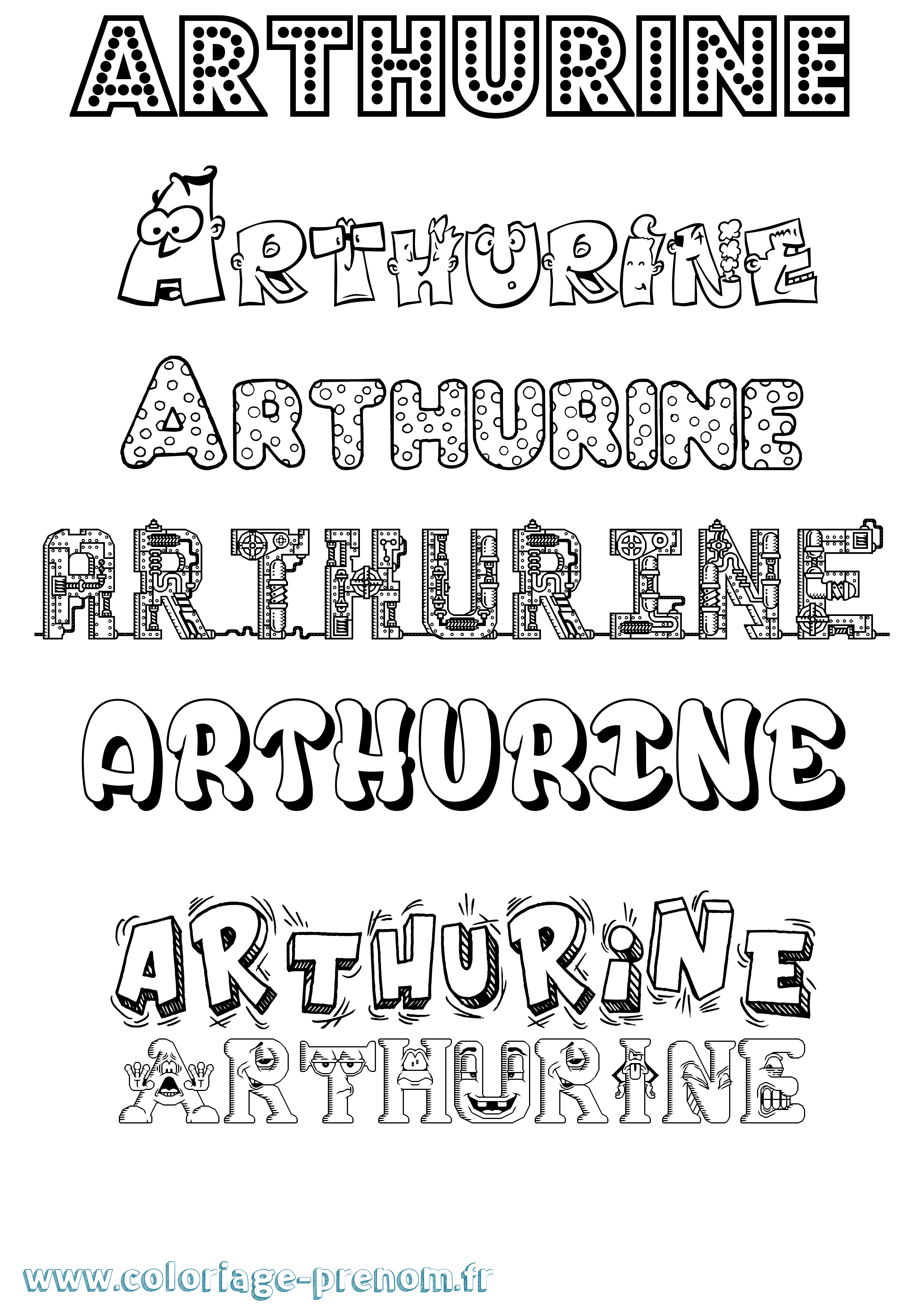 Coloriage prénom Arthurine Fun