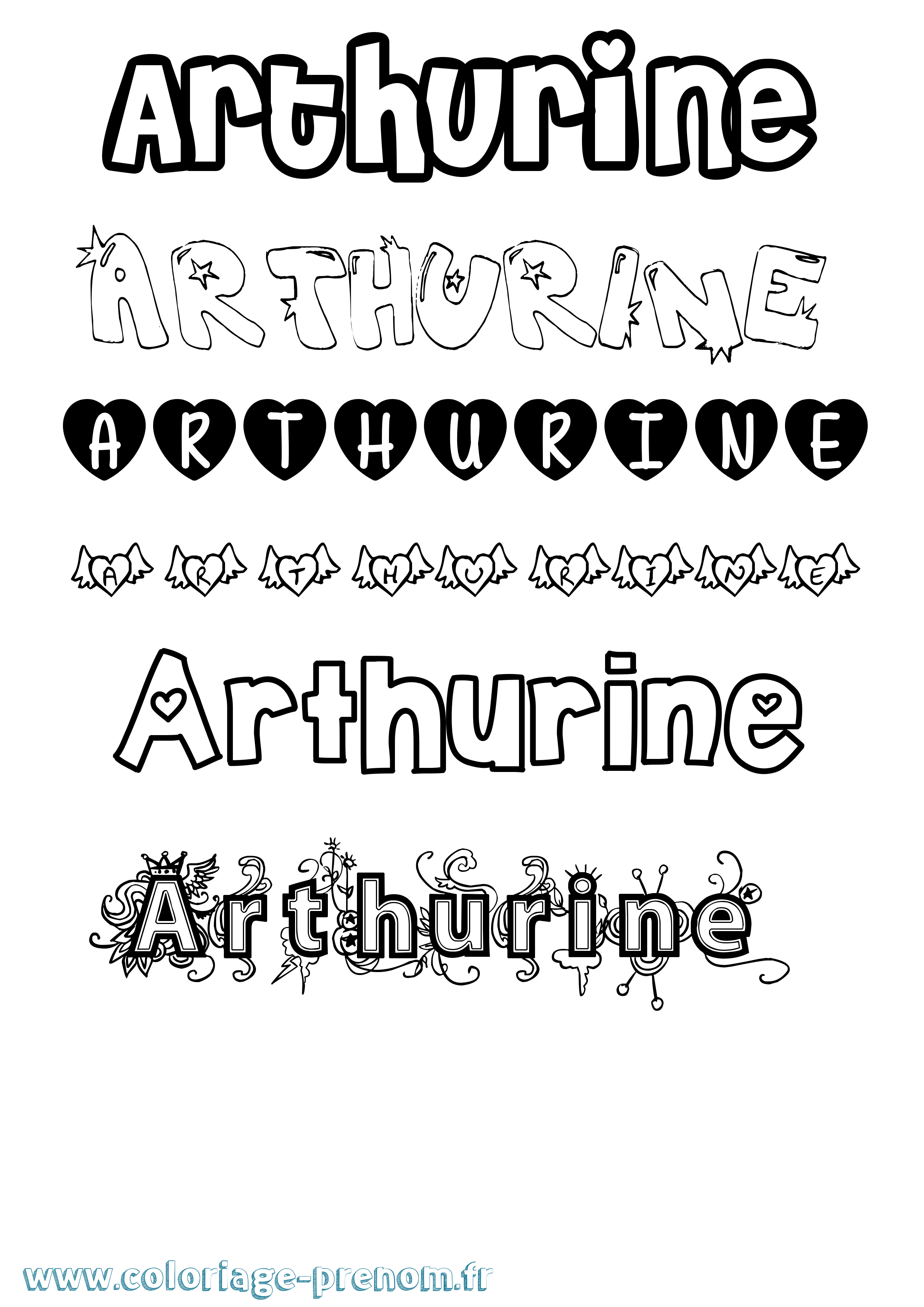 Coloriage prénom Arthurine Girly