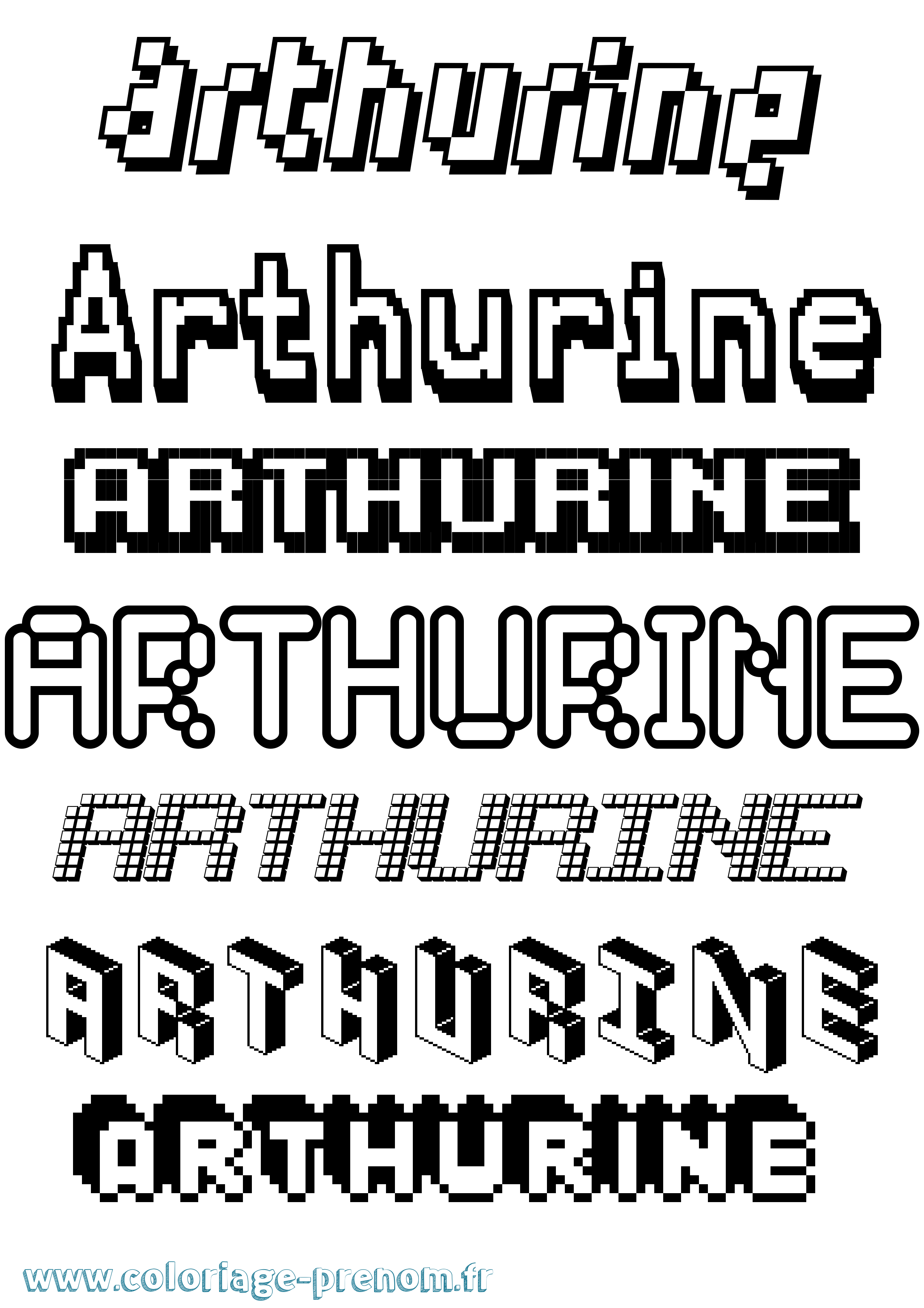 Coloriage prénom Arthurine Pixel