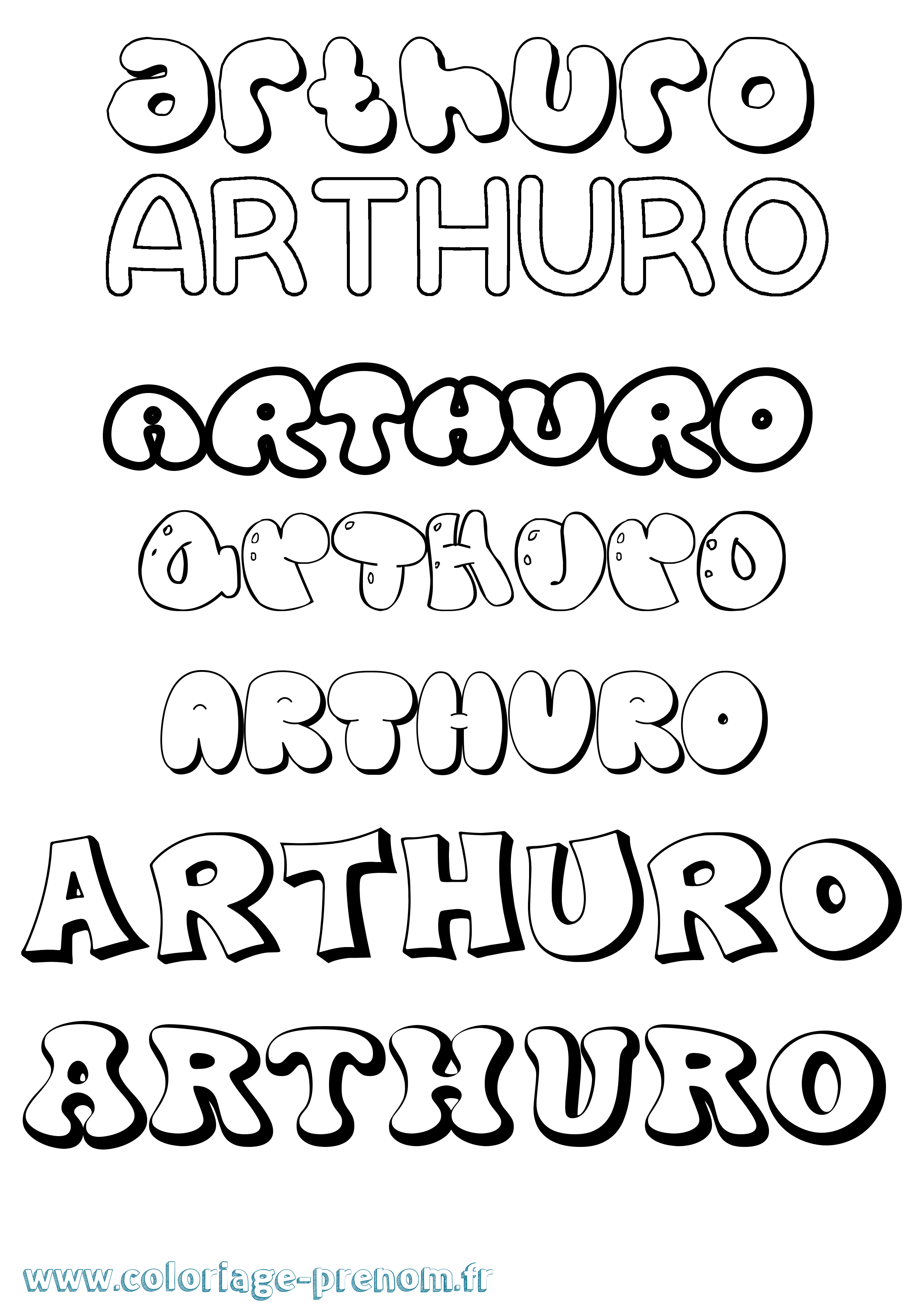 Coloriage prénom Arthuro Bubble