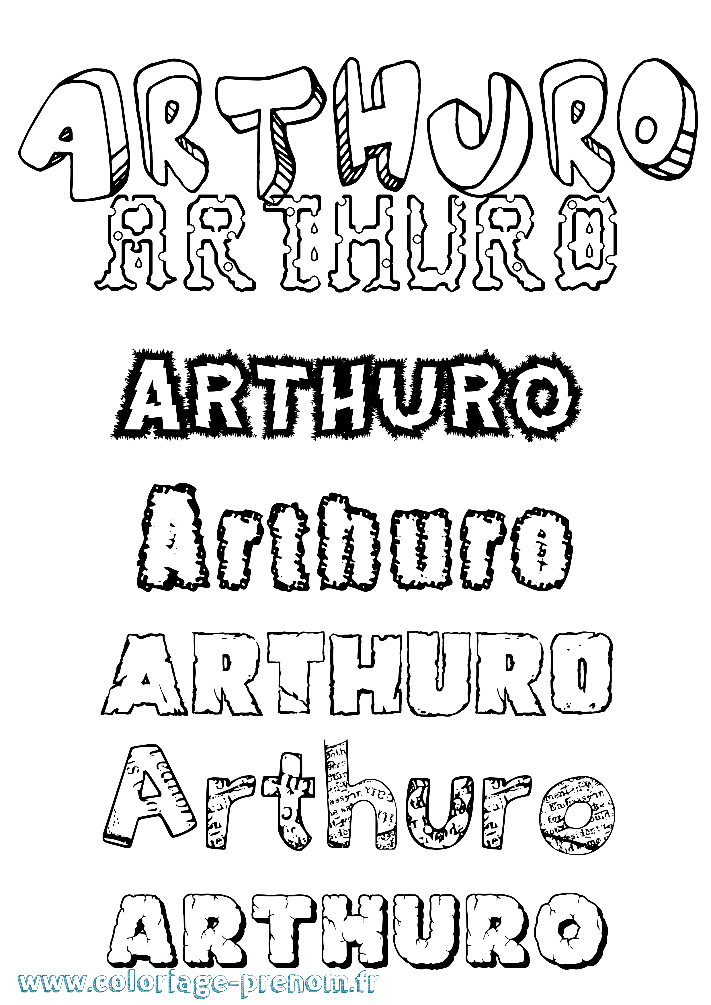 Coloriage prénom Arthuro Destructuré
