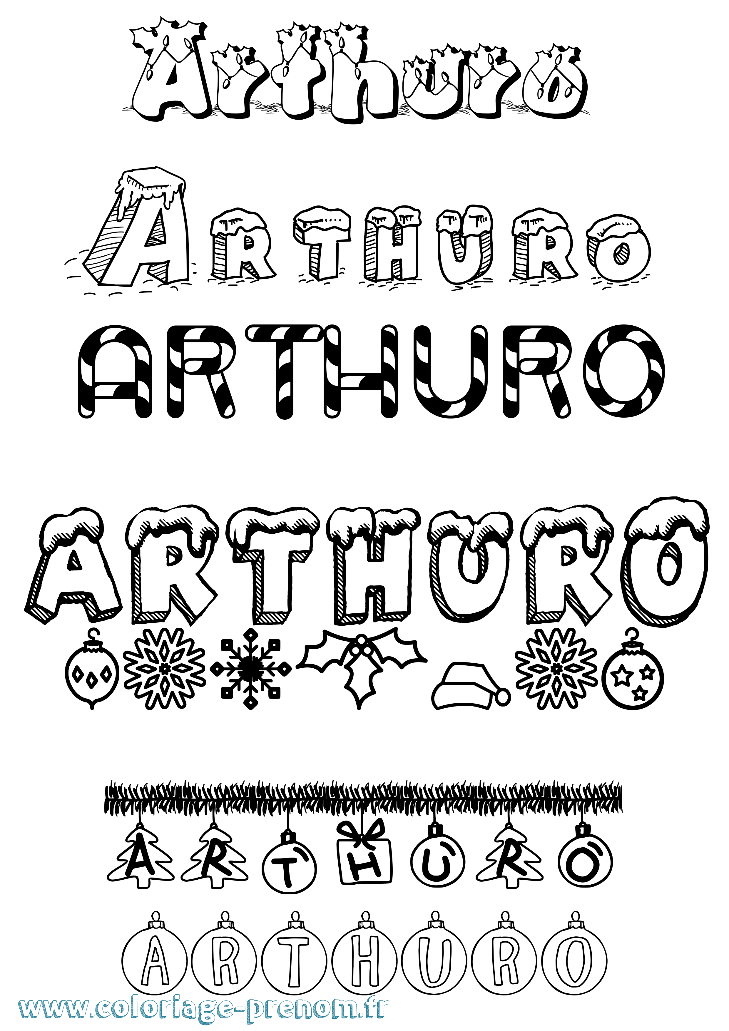Coloriage prénom Arthuro Noël