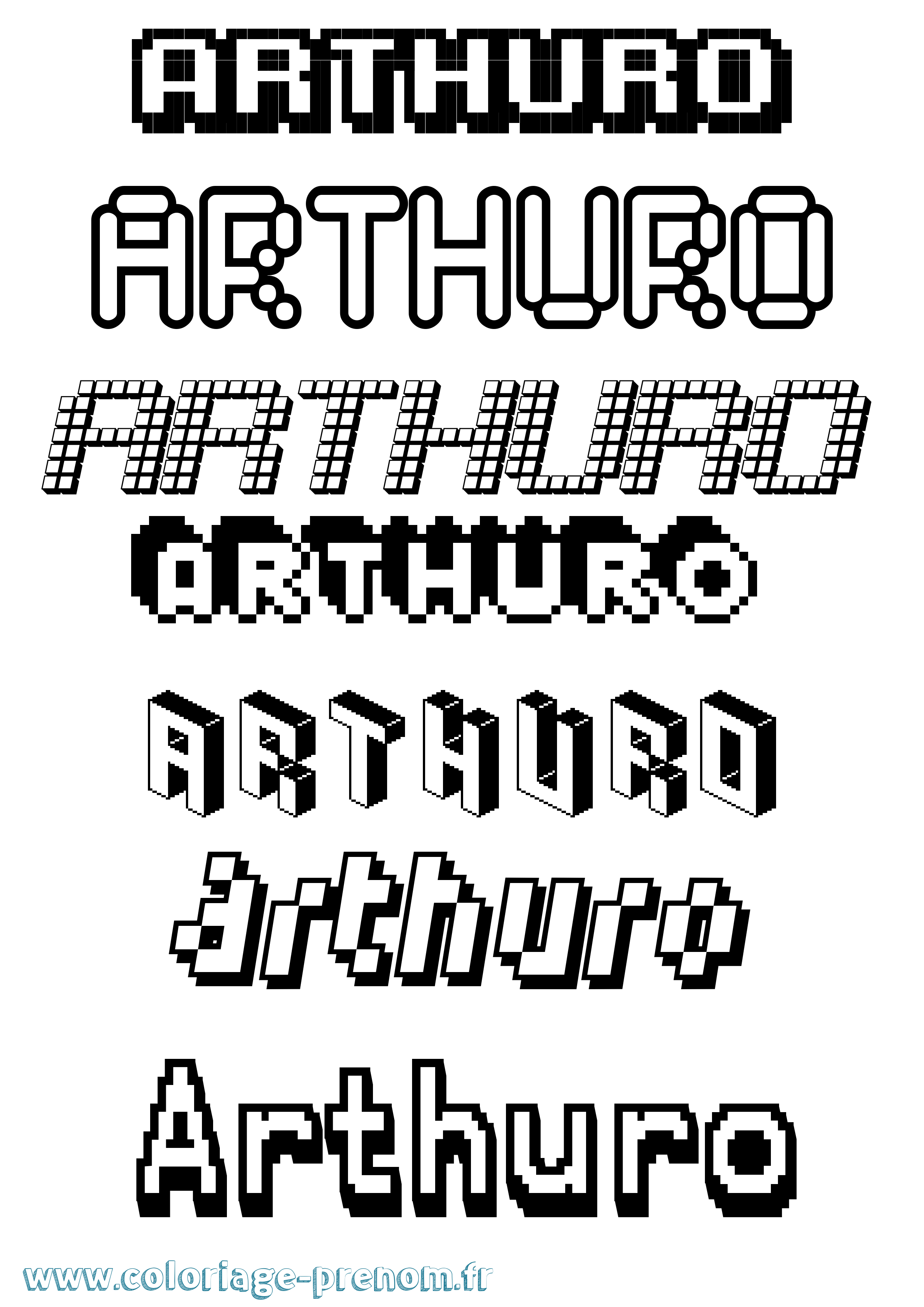 Coloriage prénom Arthuro Pixel