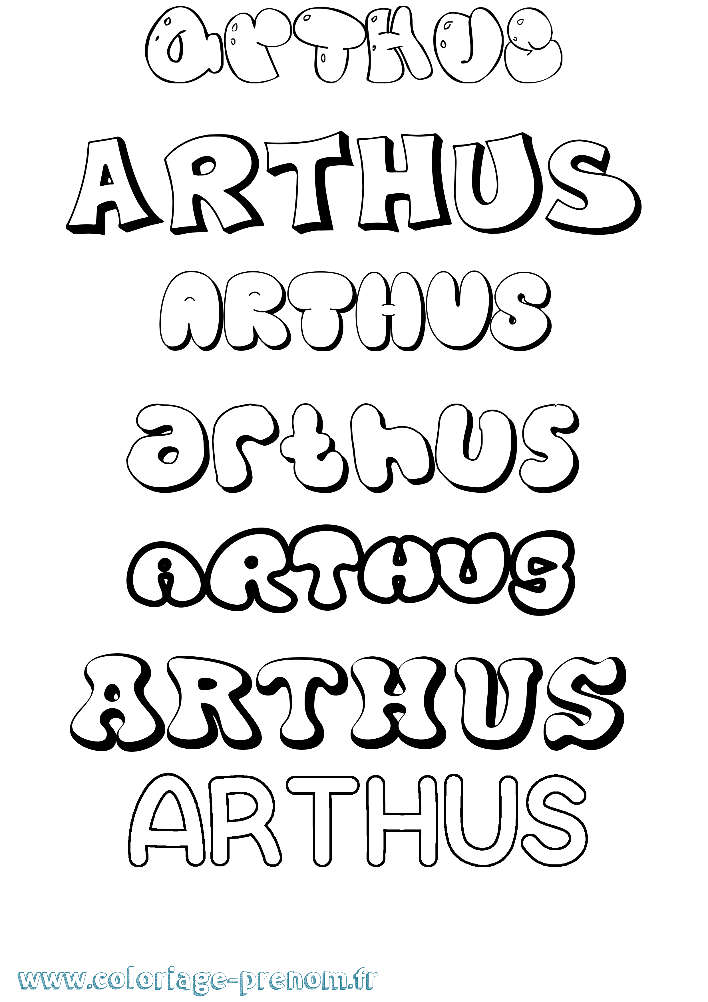 Coloriage prénom Arthus Bubble