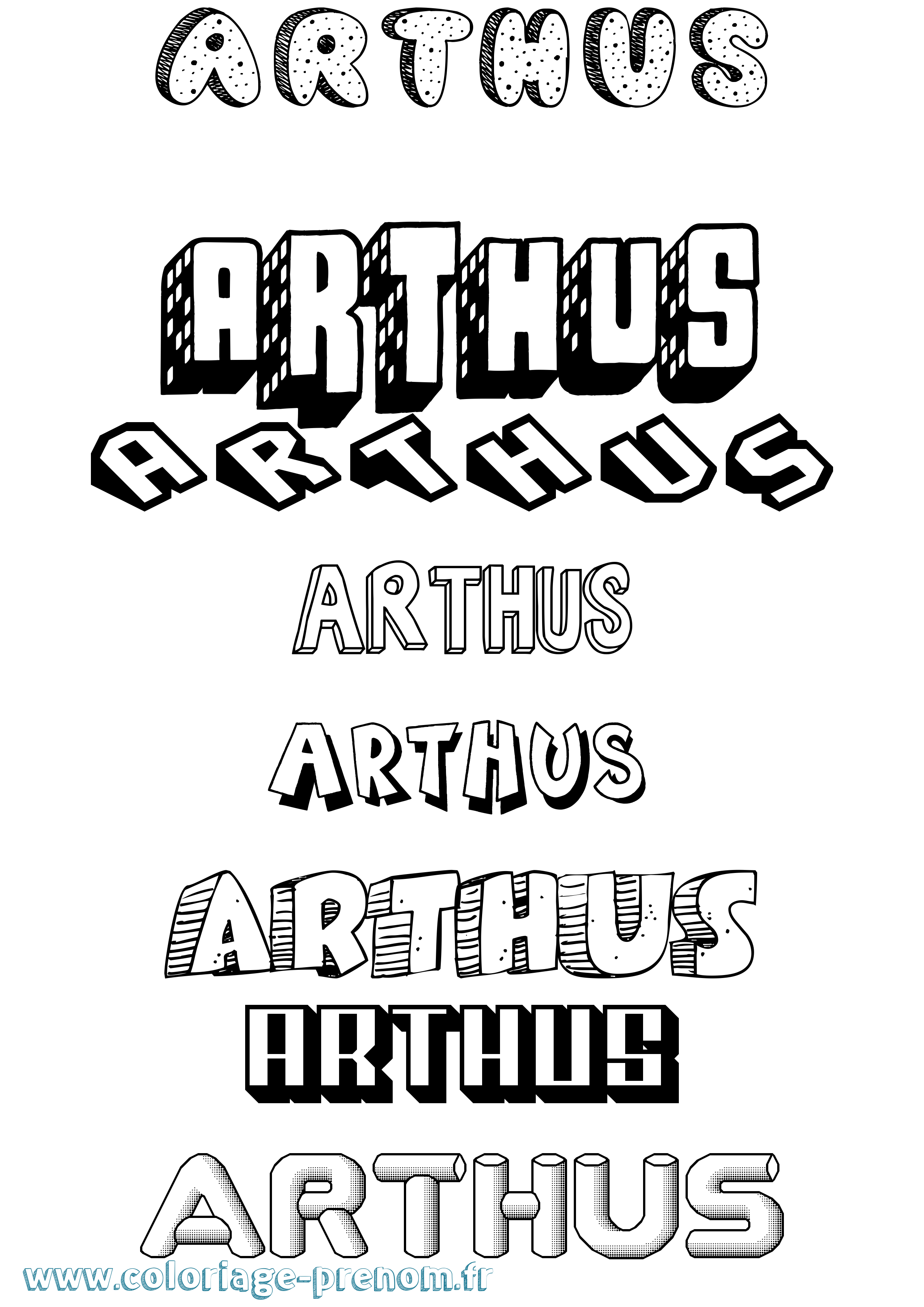 Coloriage prénom Arthus Effet 3D