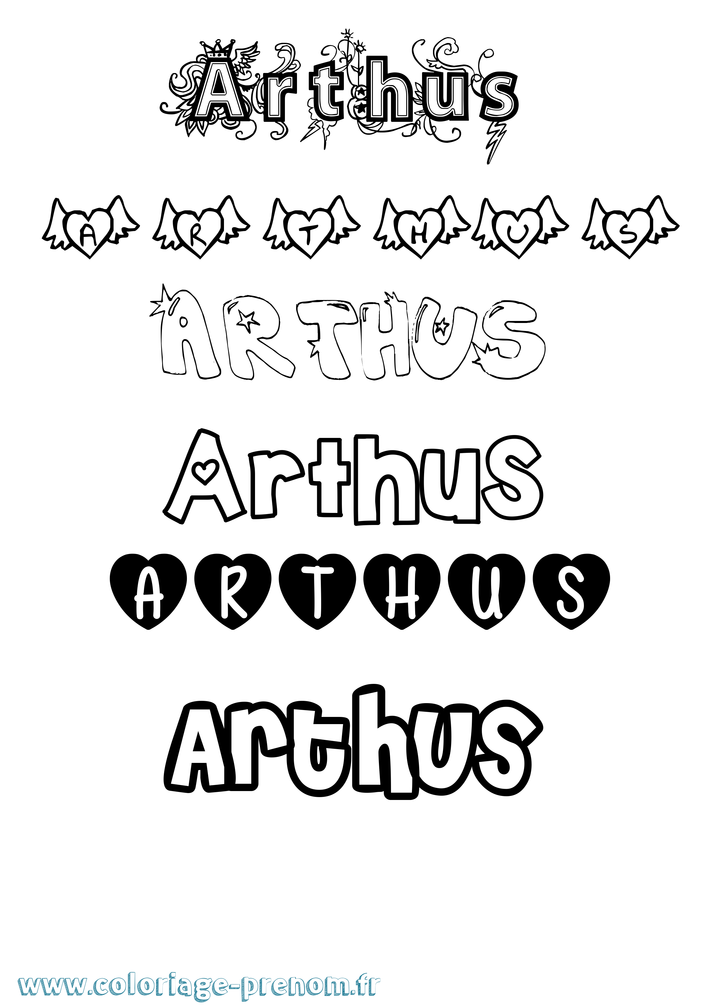Coloriage prénom Arthus Girly