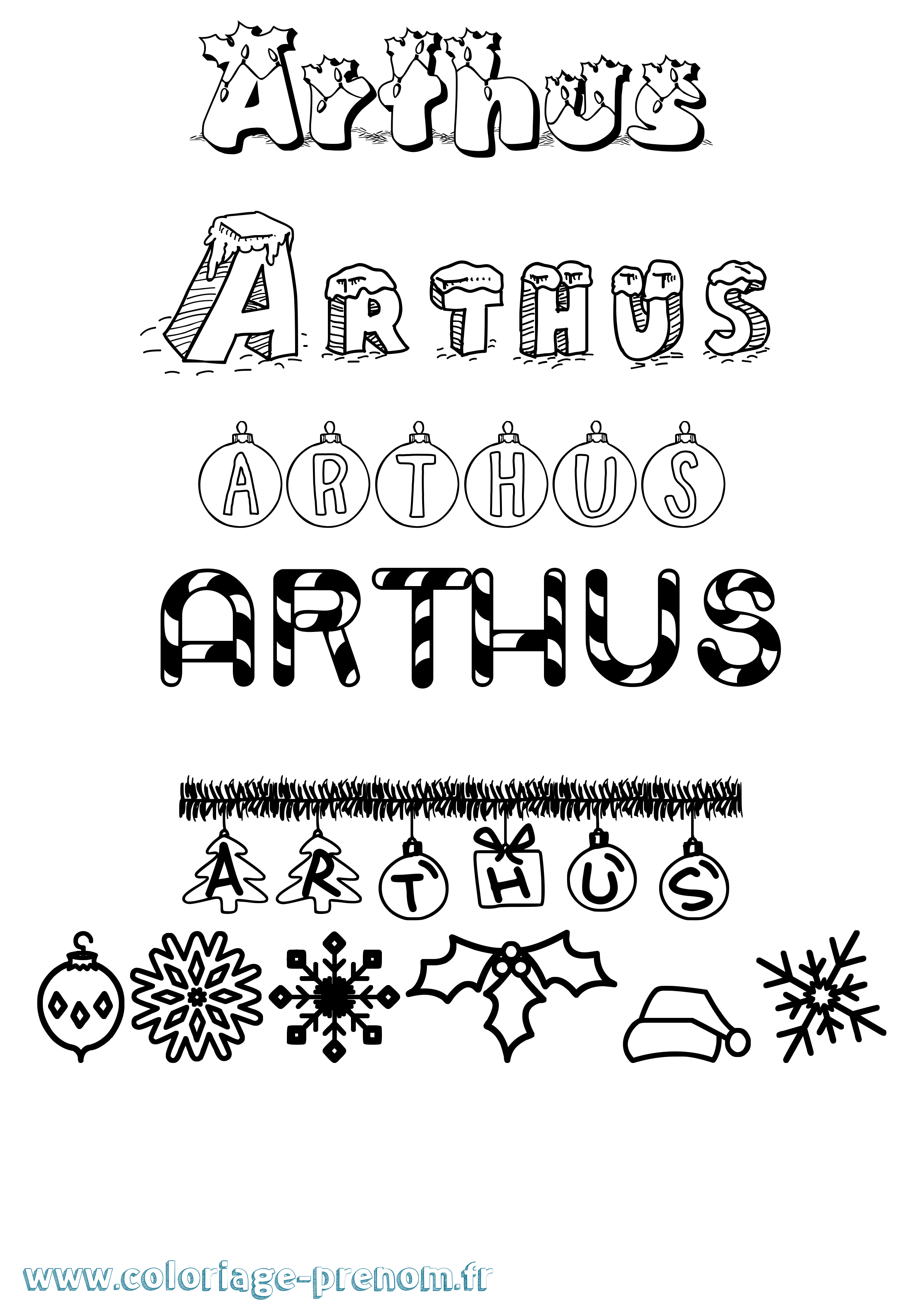 Coloriage prénom Arthus Noël