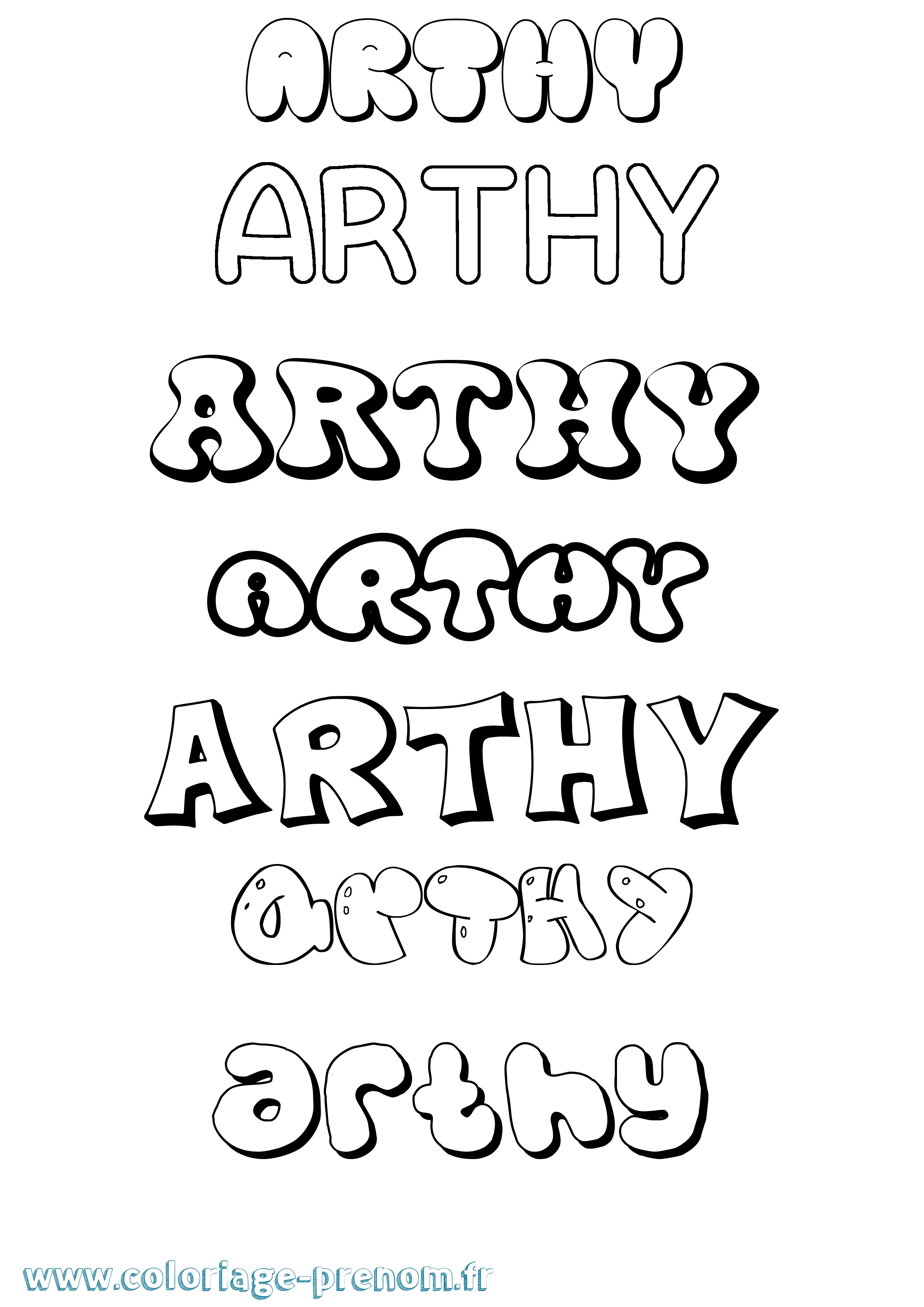 Coloriage prénom Arthy Bubble