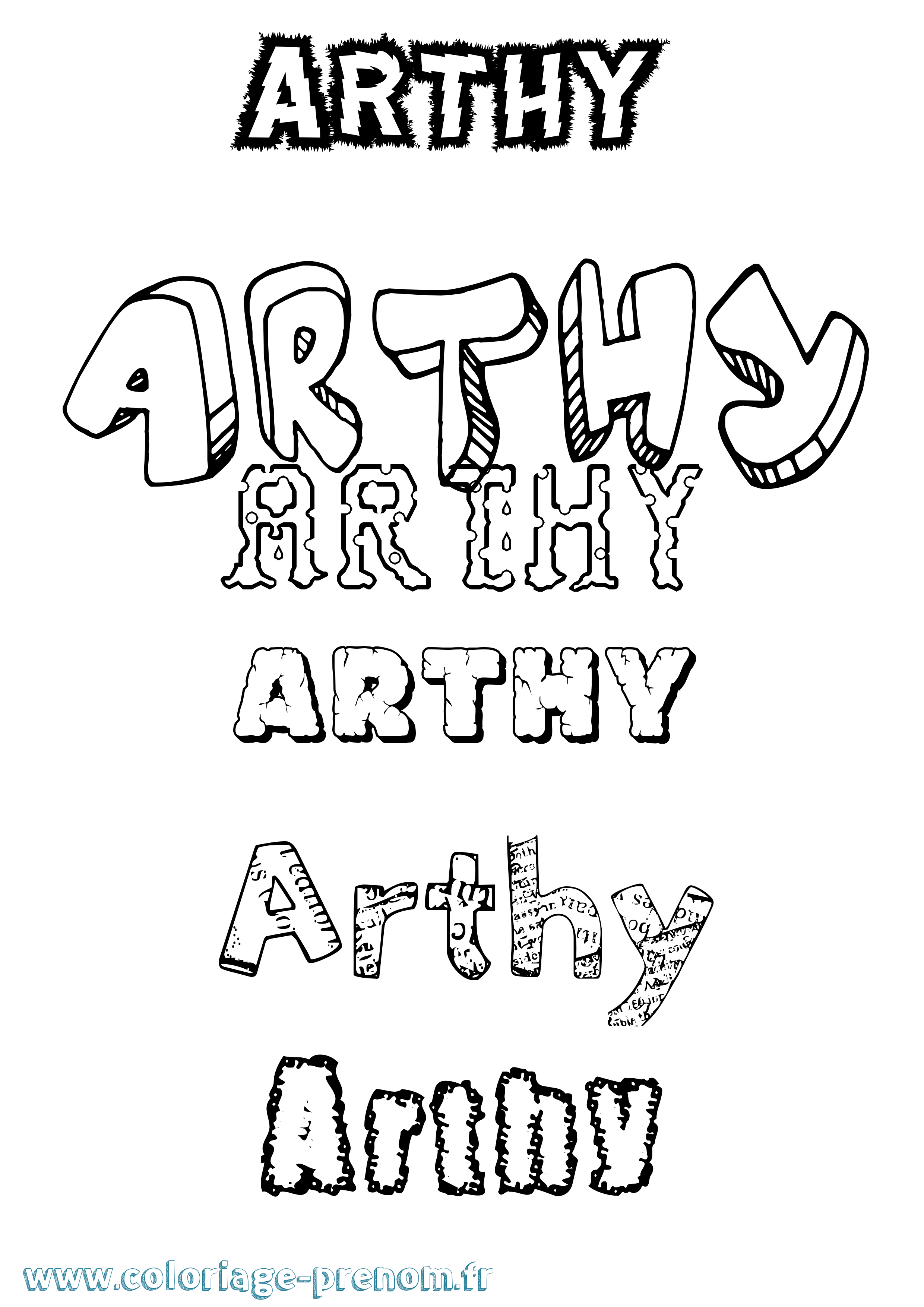 Coloriage prénom Arthy Destructuré