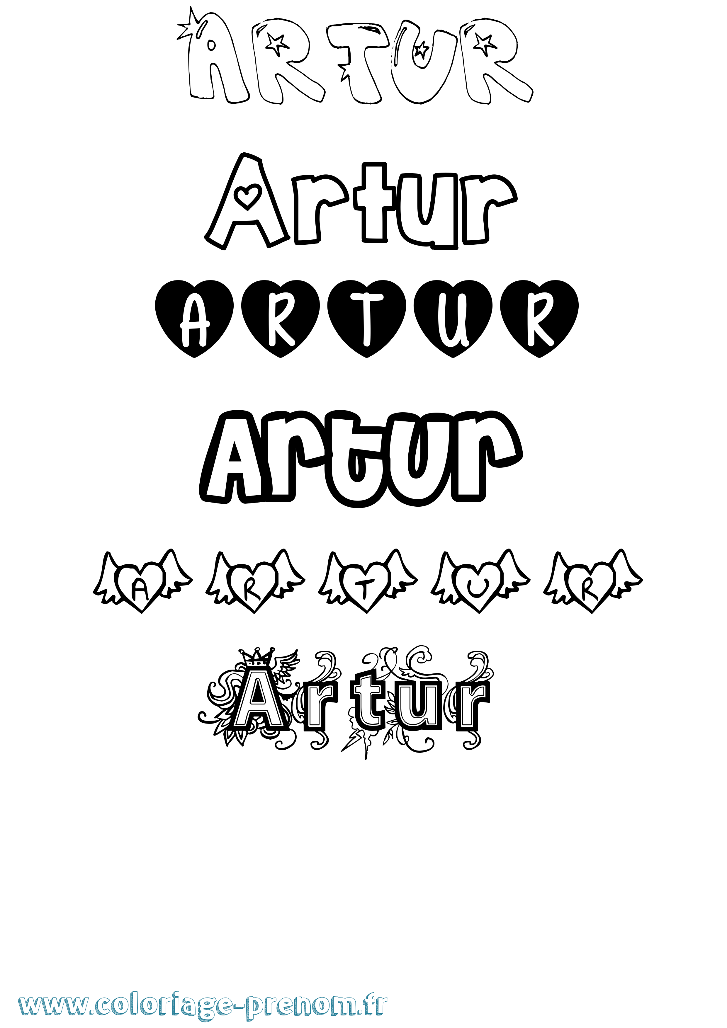 Coloriage prénom Artur Girly