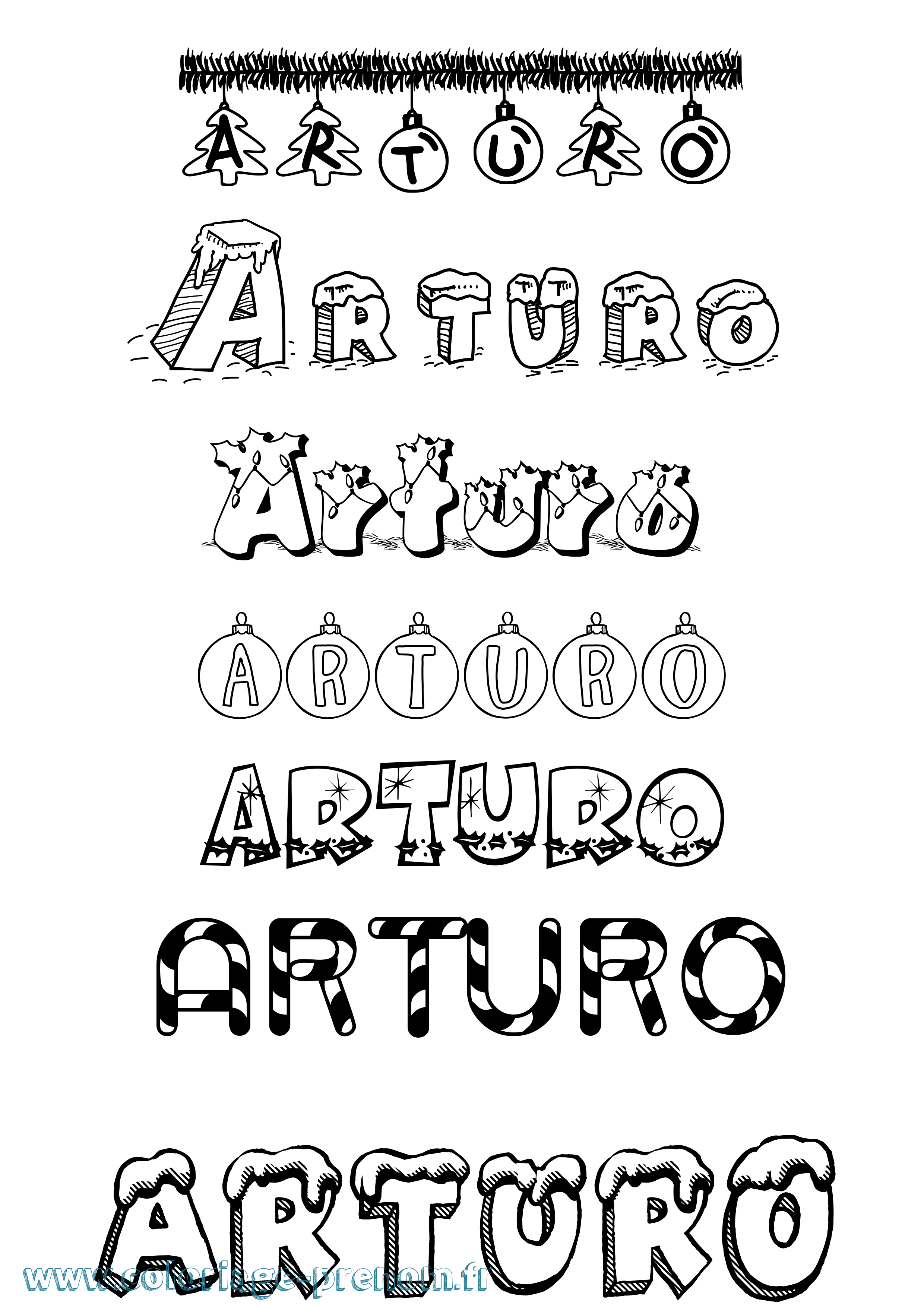 Coloriage prénom Arturo Noël