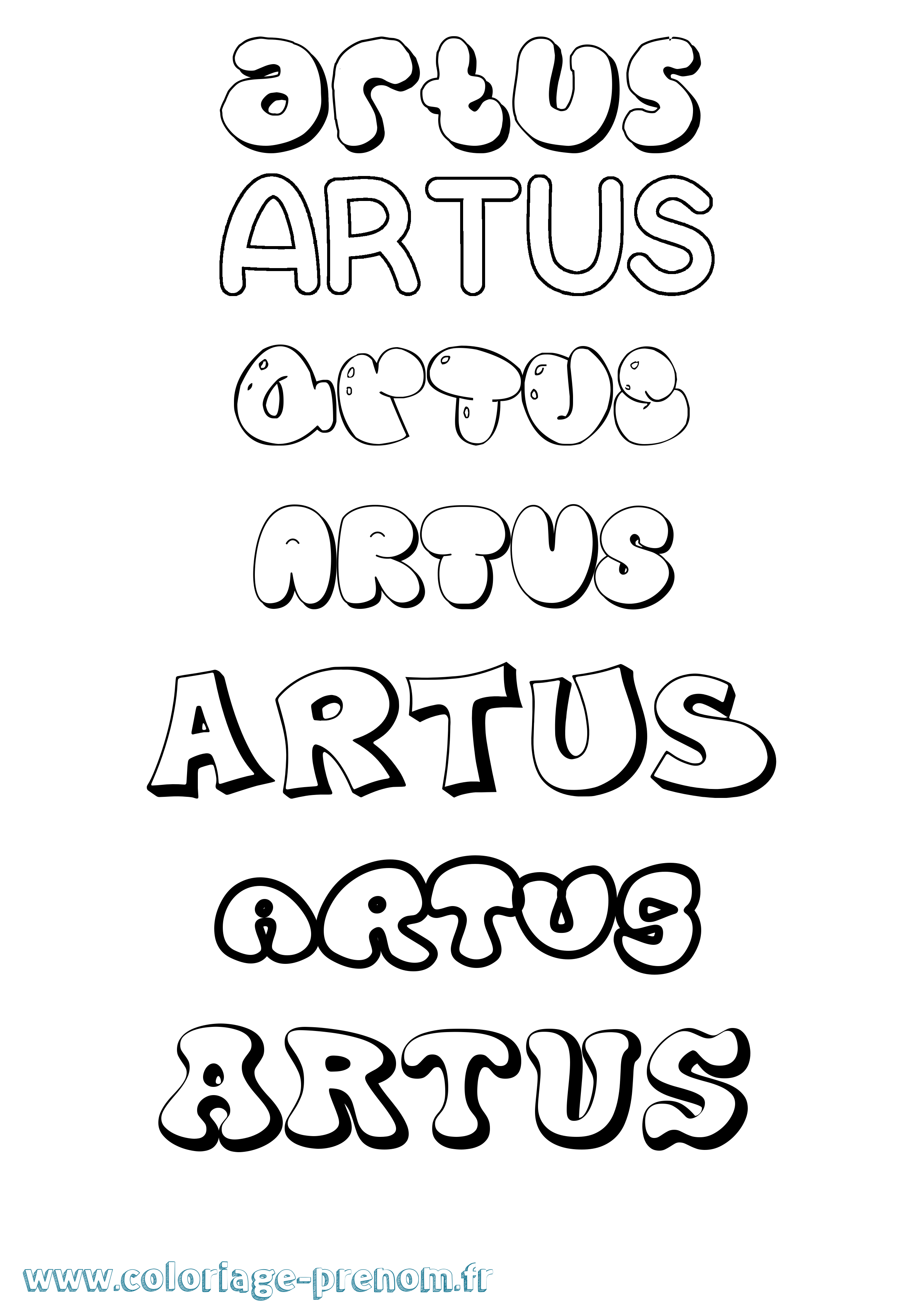 Coloriage prénom Artus Bubble