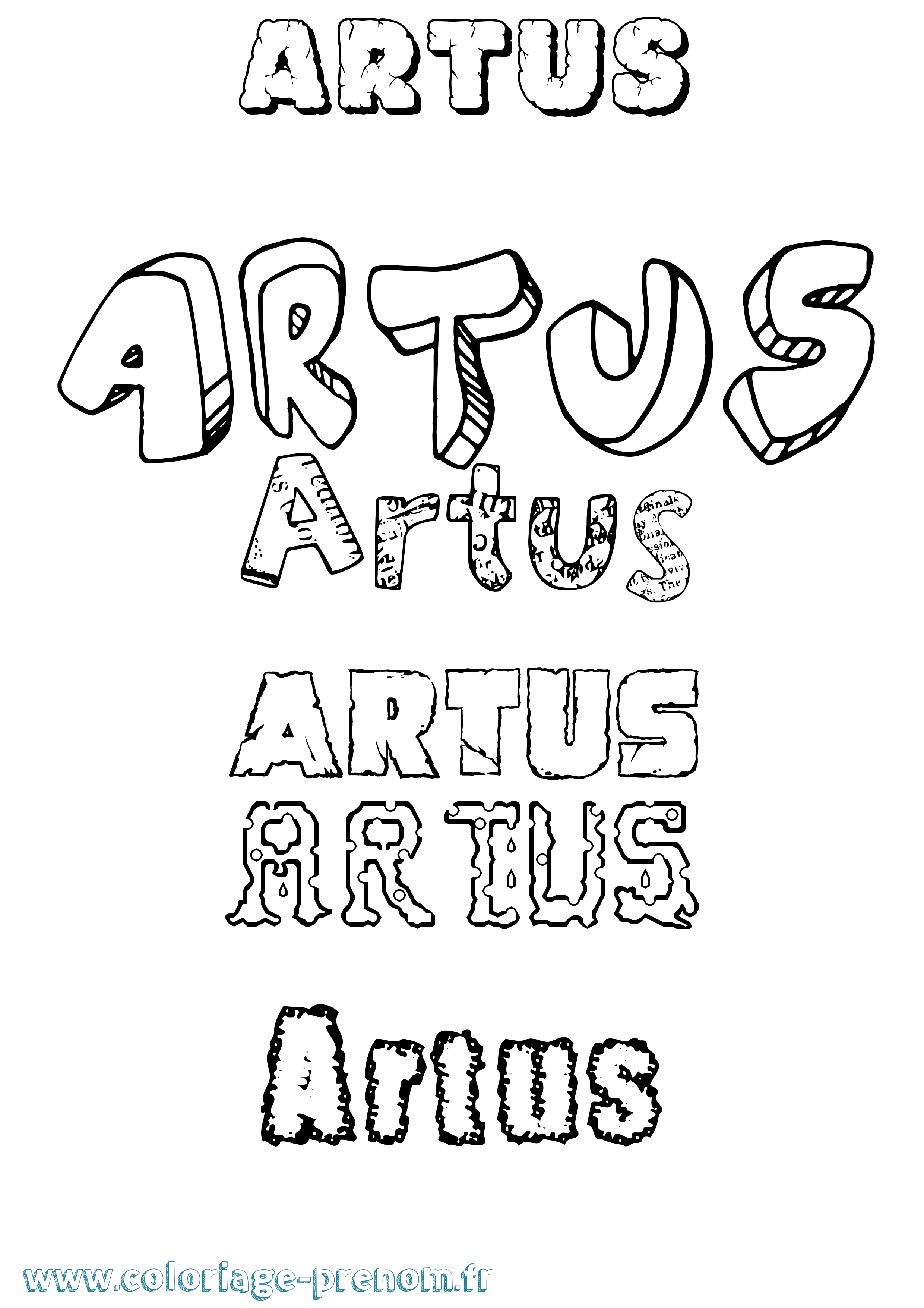 Coloriage prénom Artus Destructuré