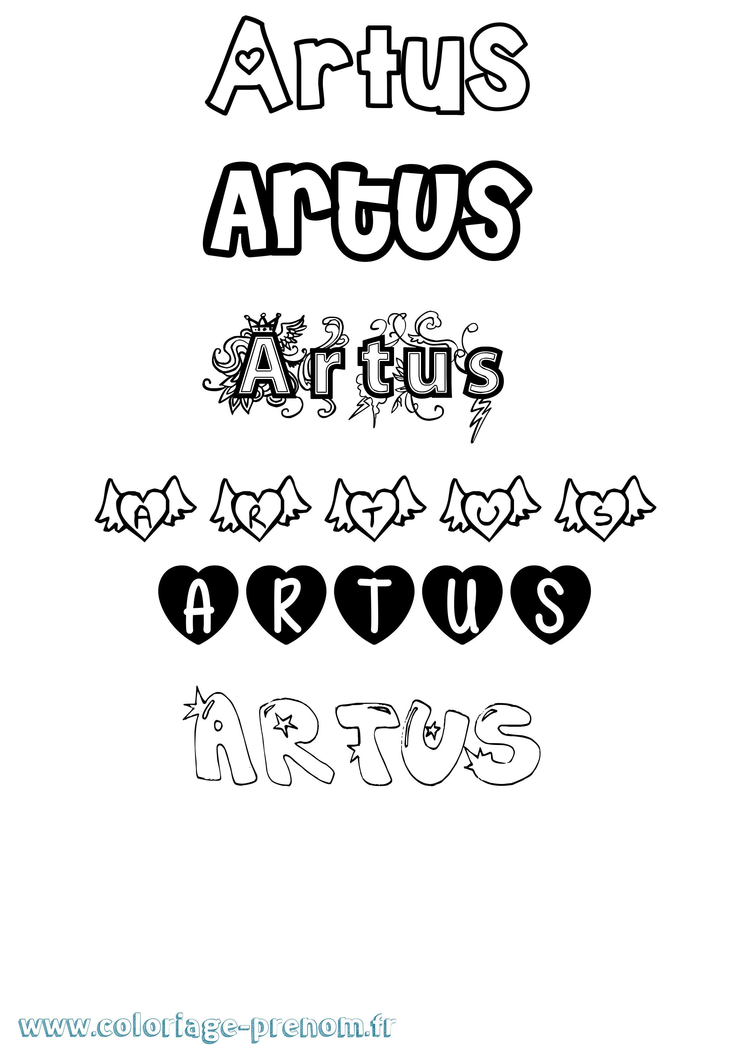 Coloriage prénom Artus Girly