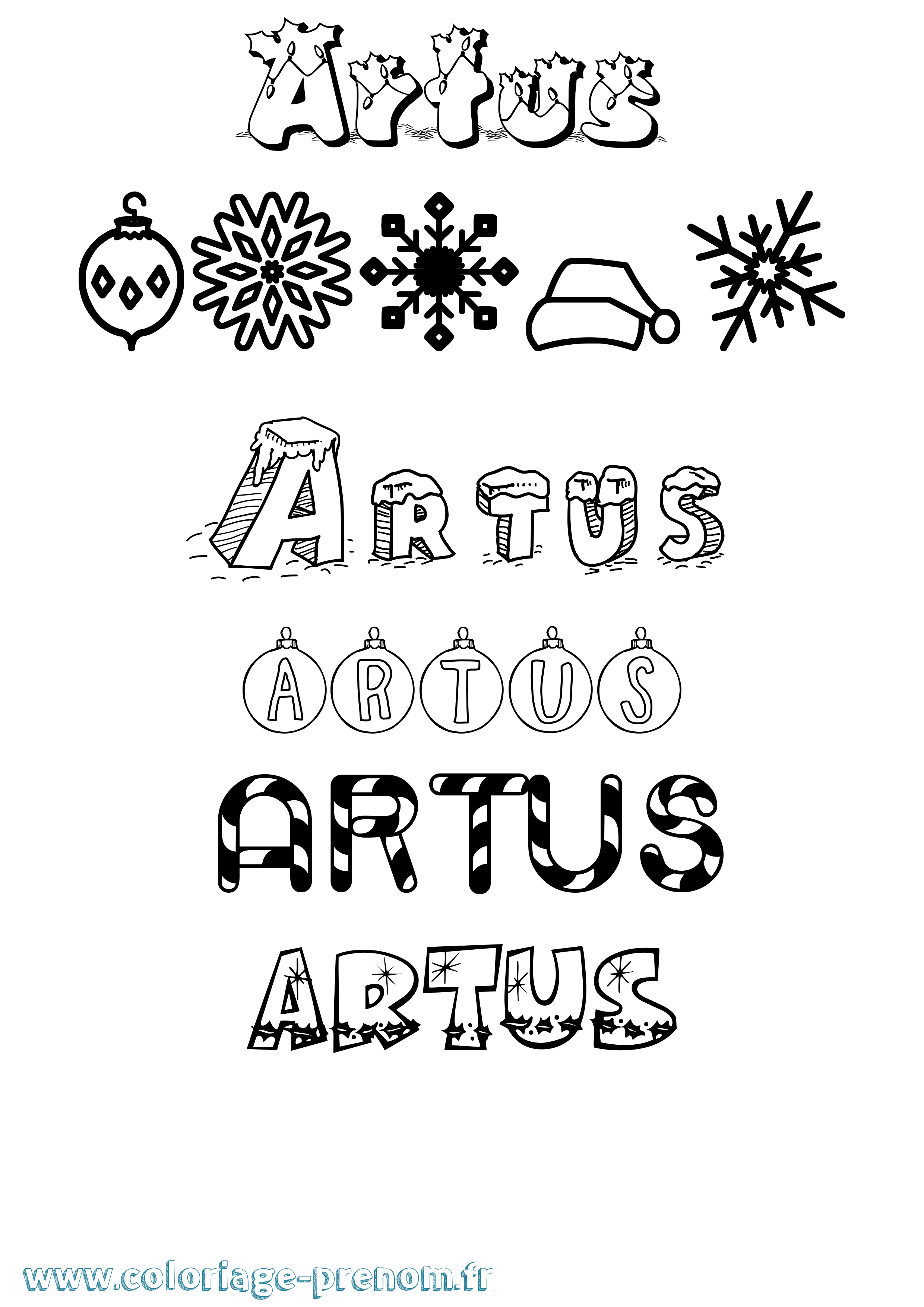 Coloriage prénom Artus Noël