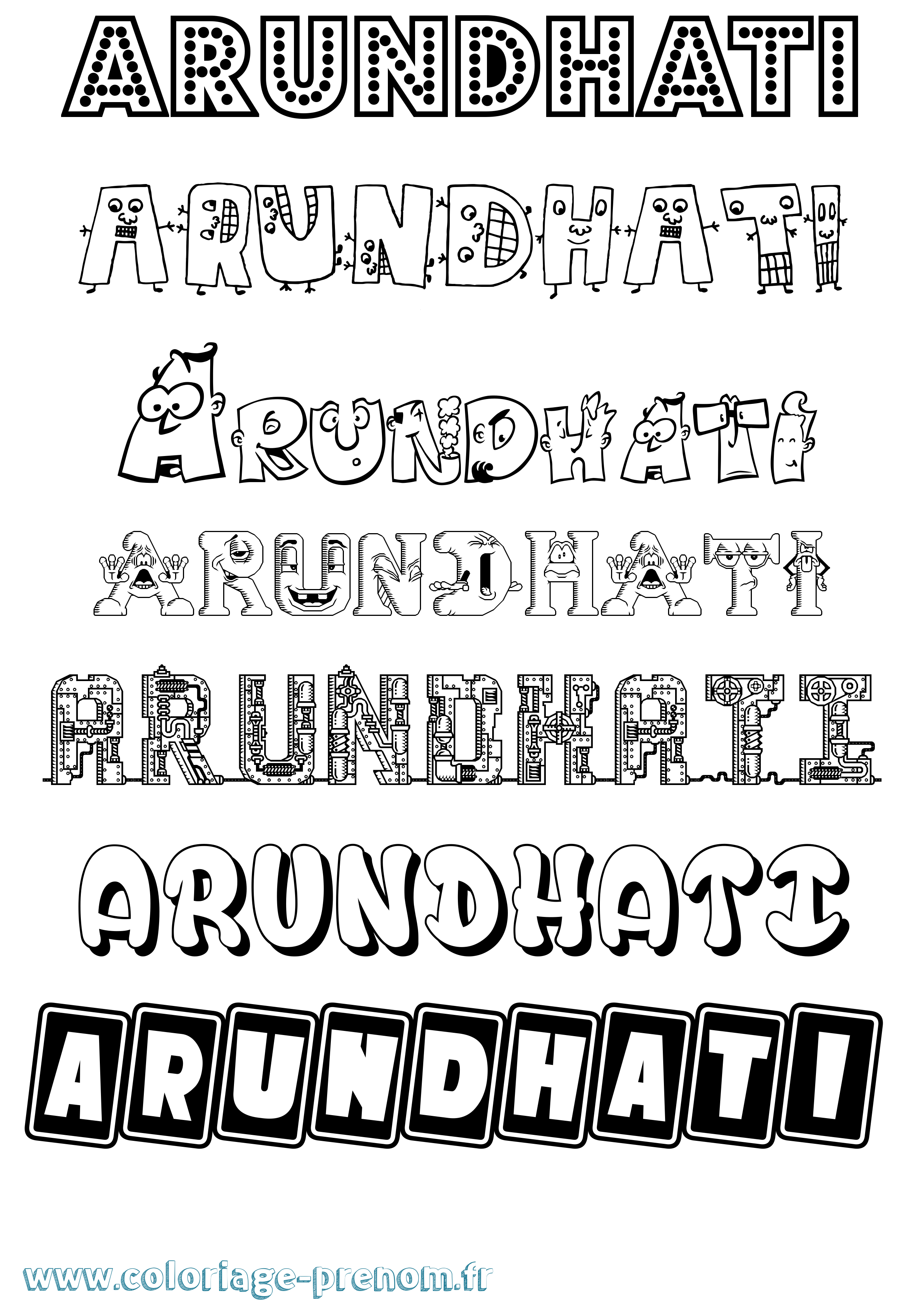 Coloriage prénom Arundhati Fun