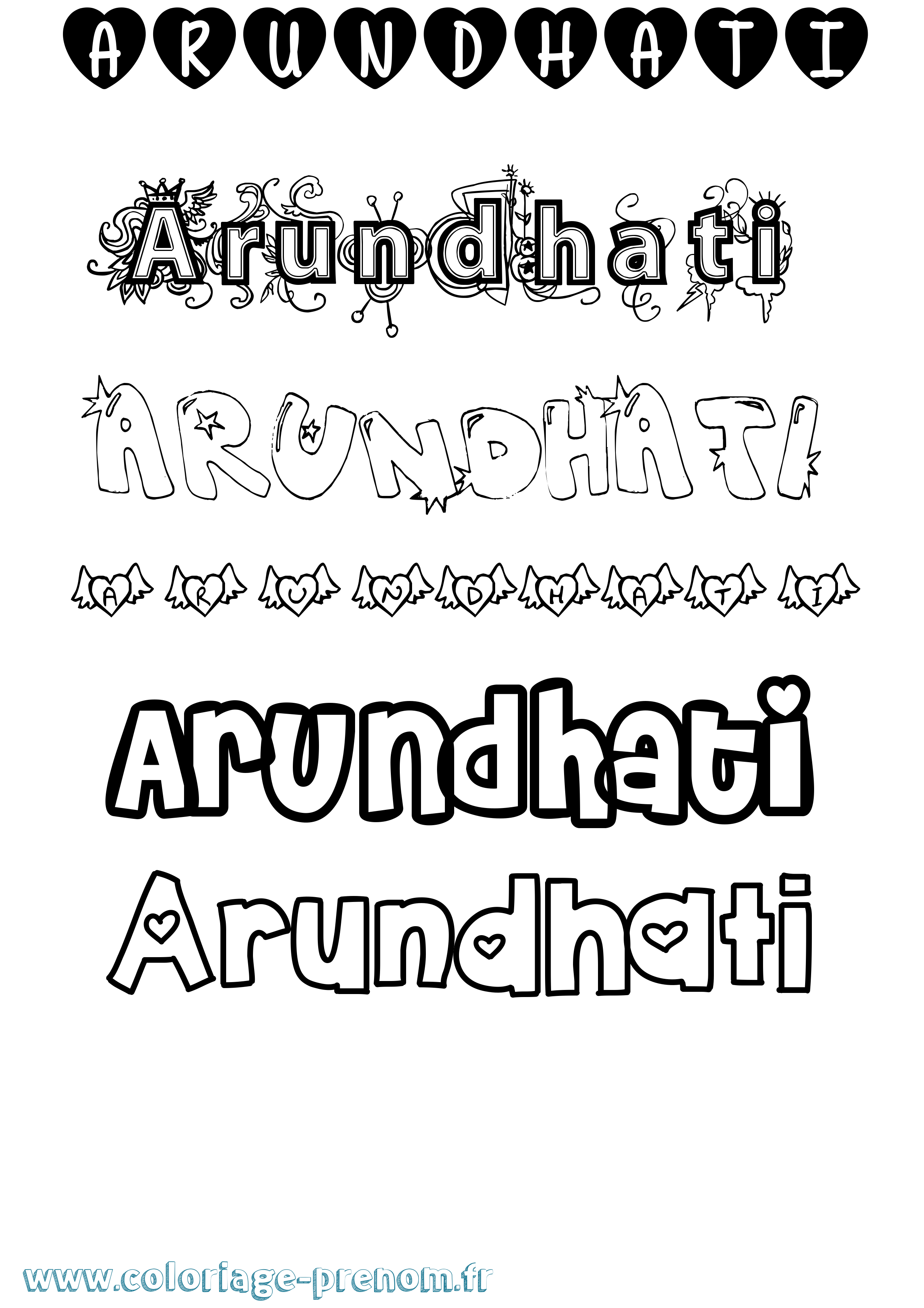 Coloriage prénom Arundhati Girly