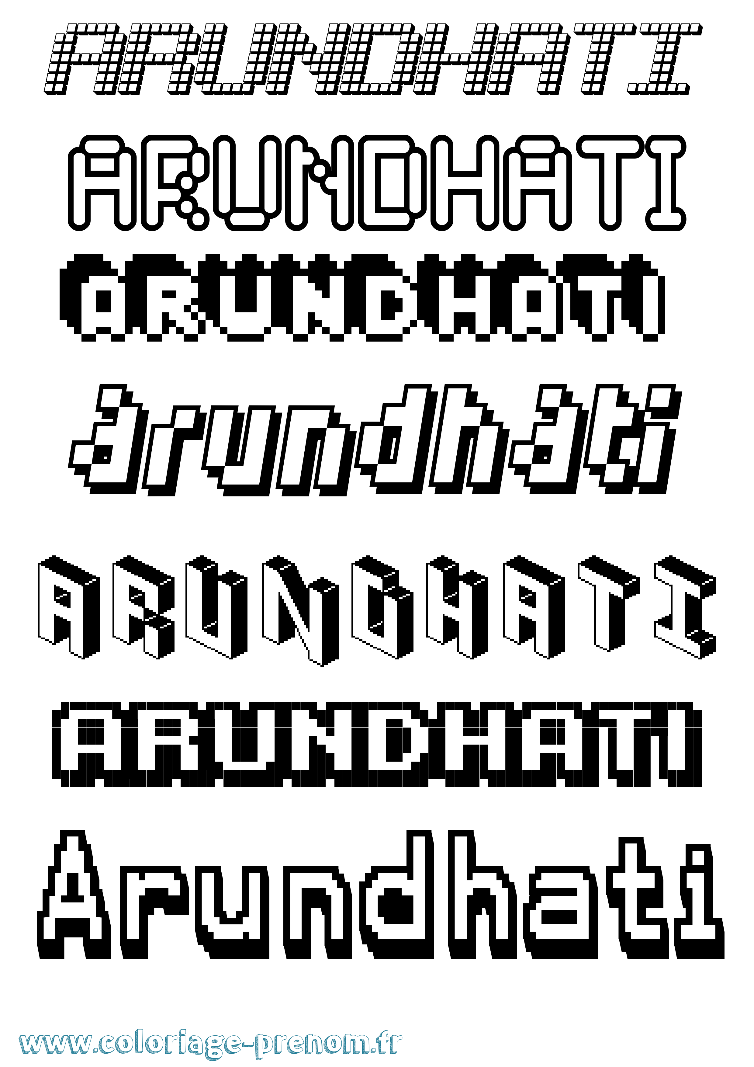 Coloriage prénom Arundhati Pixel