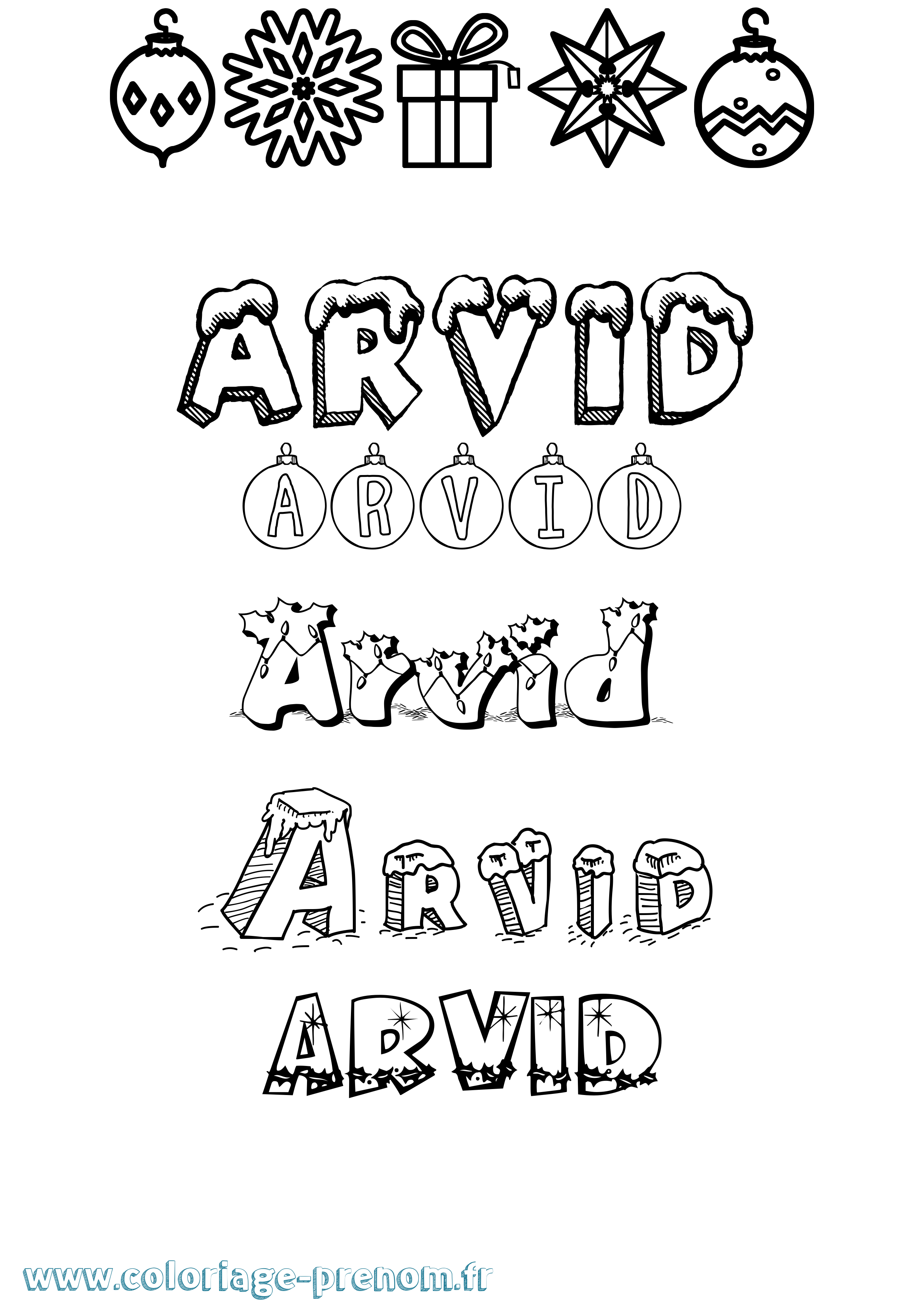 Coloriage Arvid Noël Coloriage prénom Arvid Noël