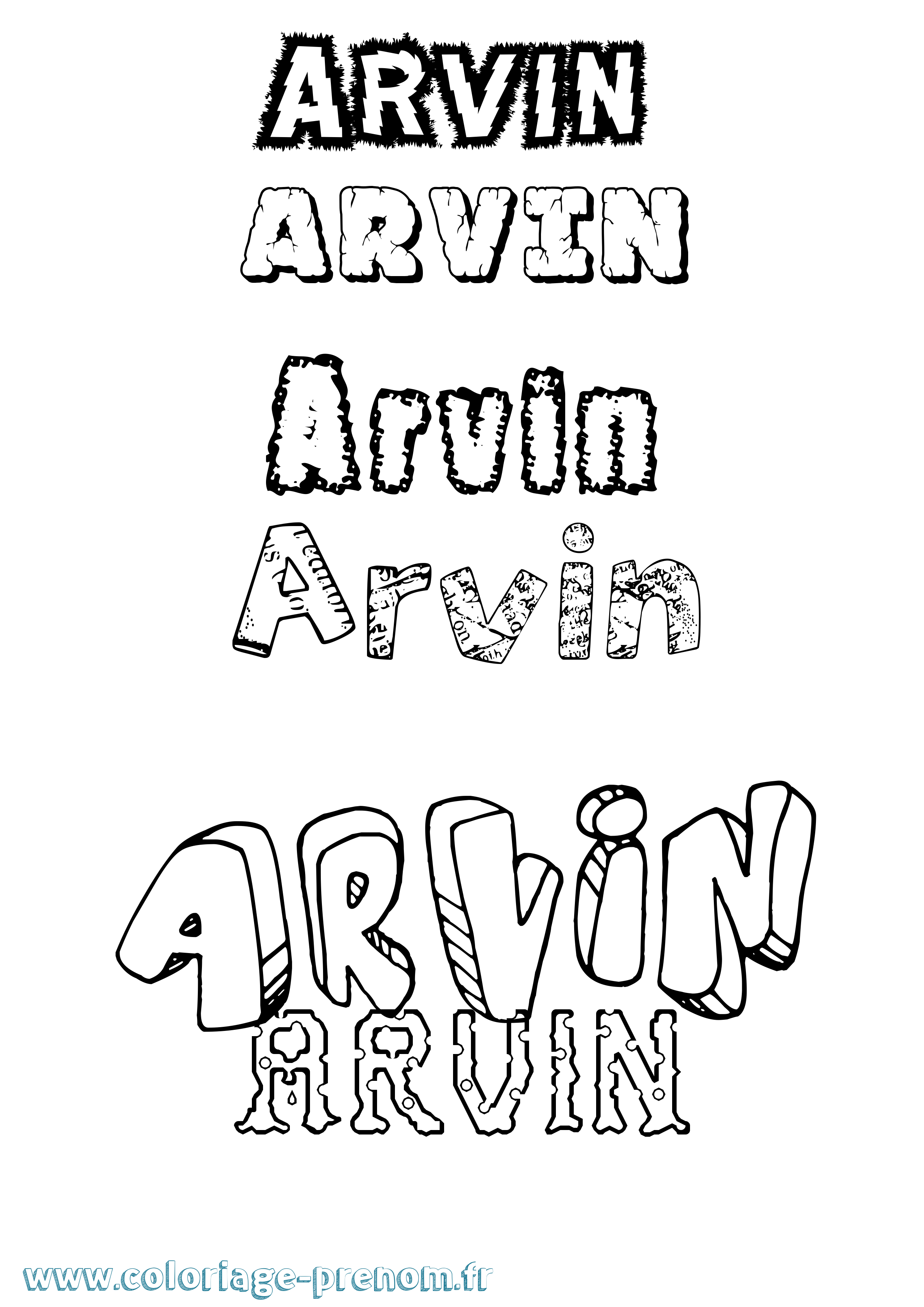 Coloriage prénom Arvin Destructuré