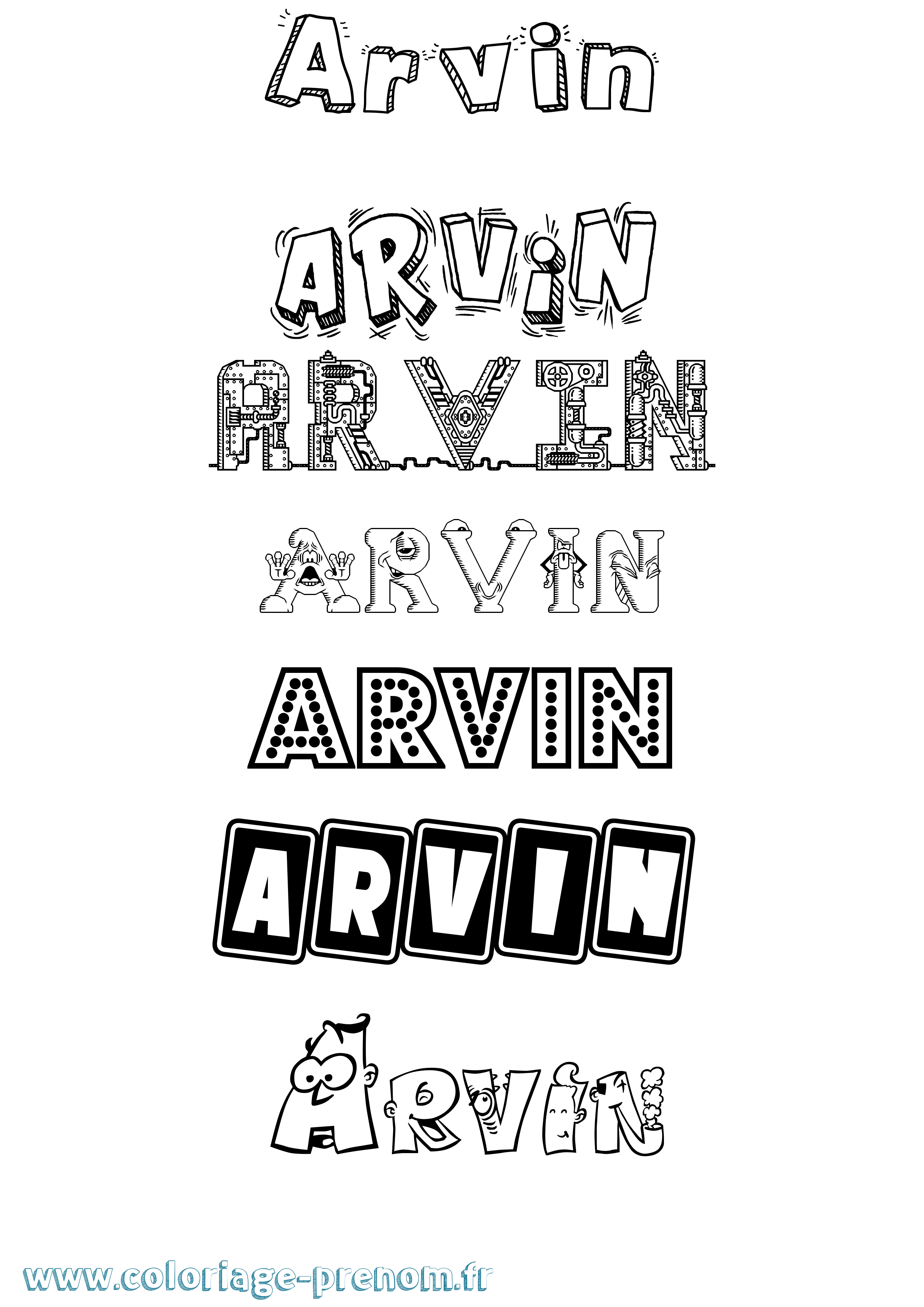 Coloriage prénom Arvin Fun
