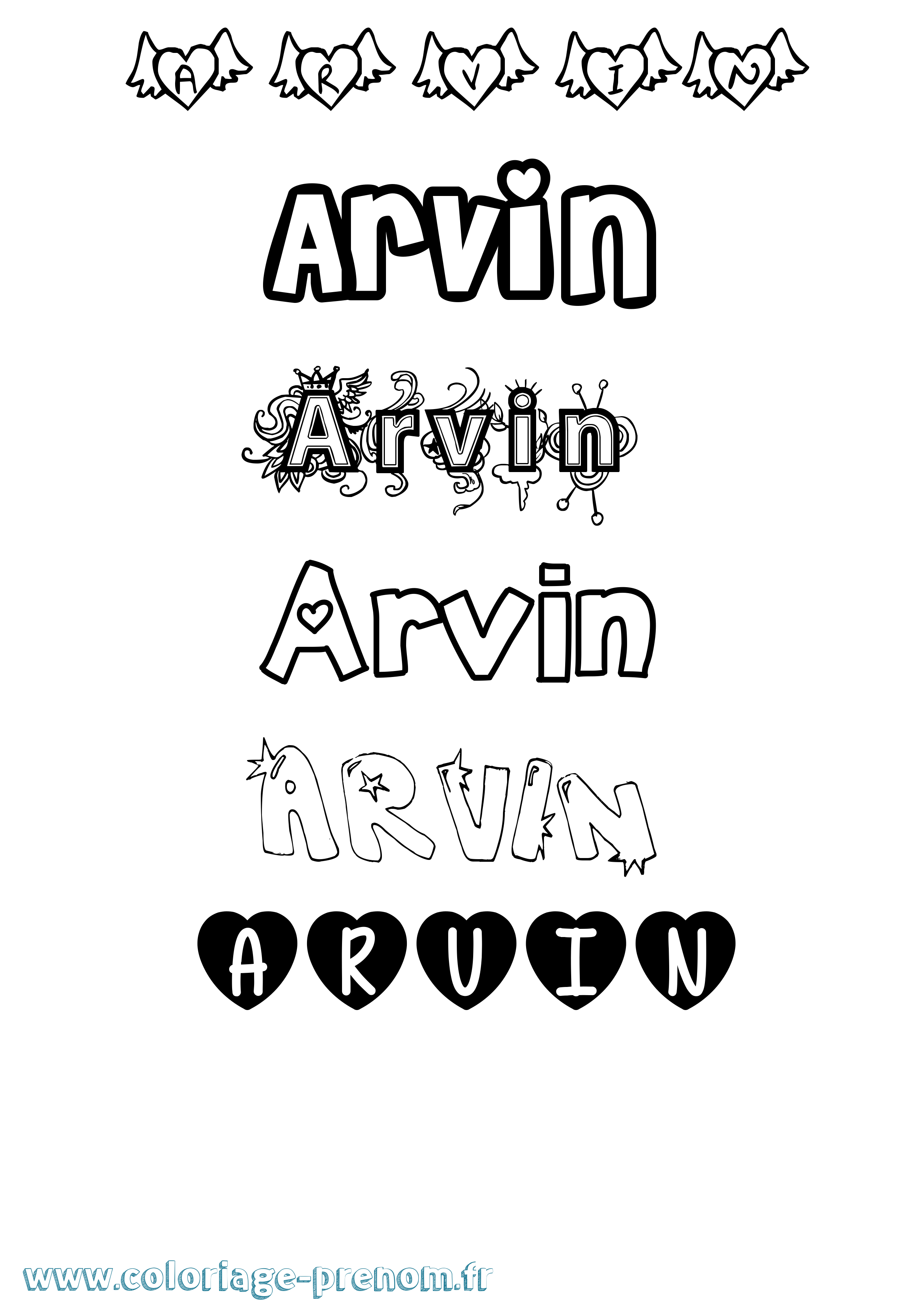 Coloriage prénom Arvin Girly
