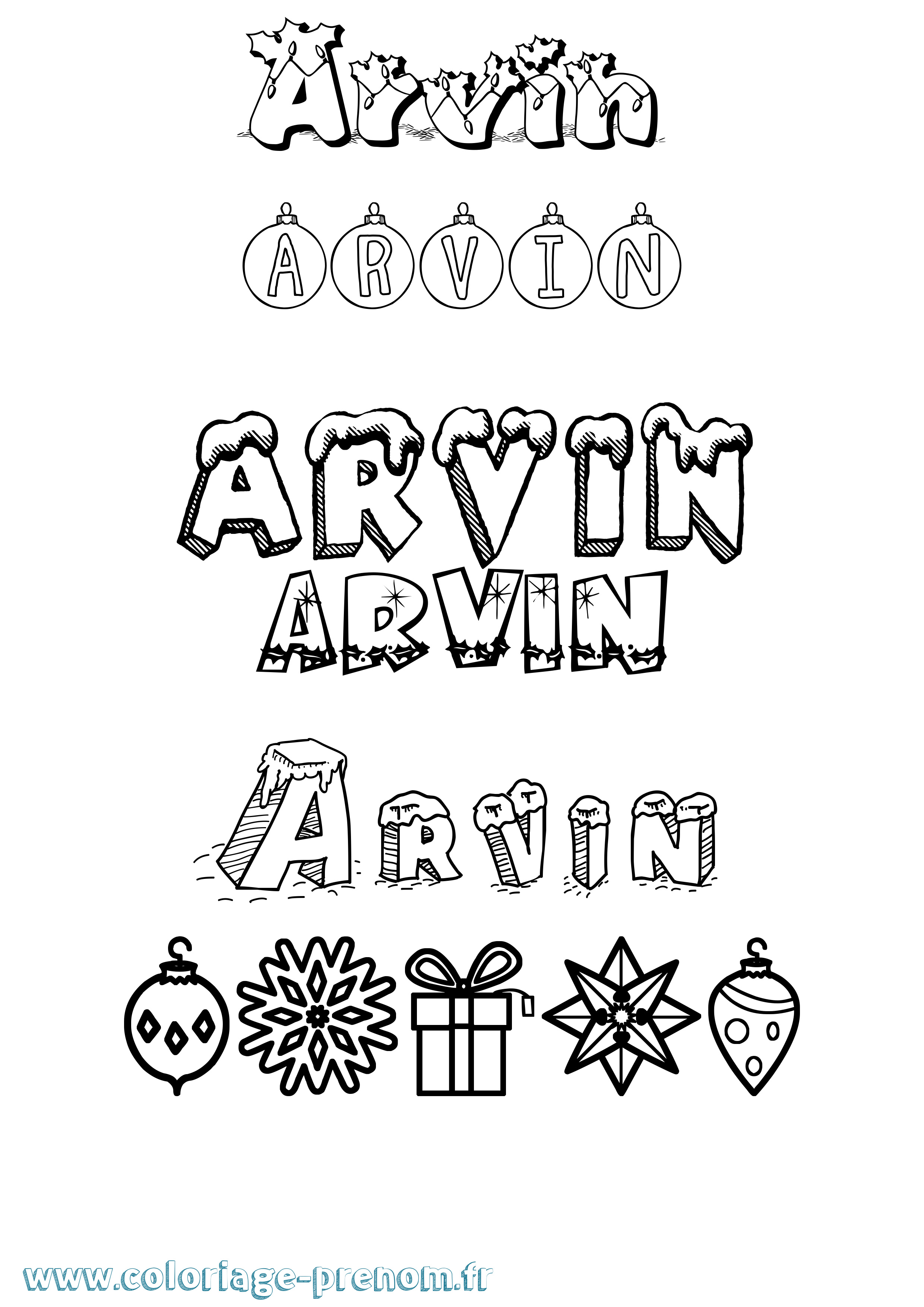Coloriage Arvin Noël Coloriage prénom Arvin Noël