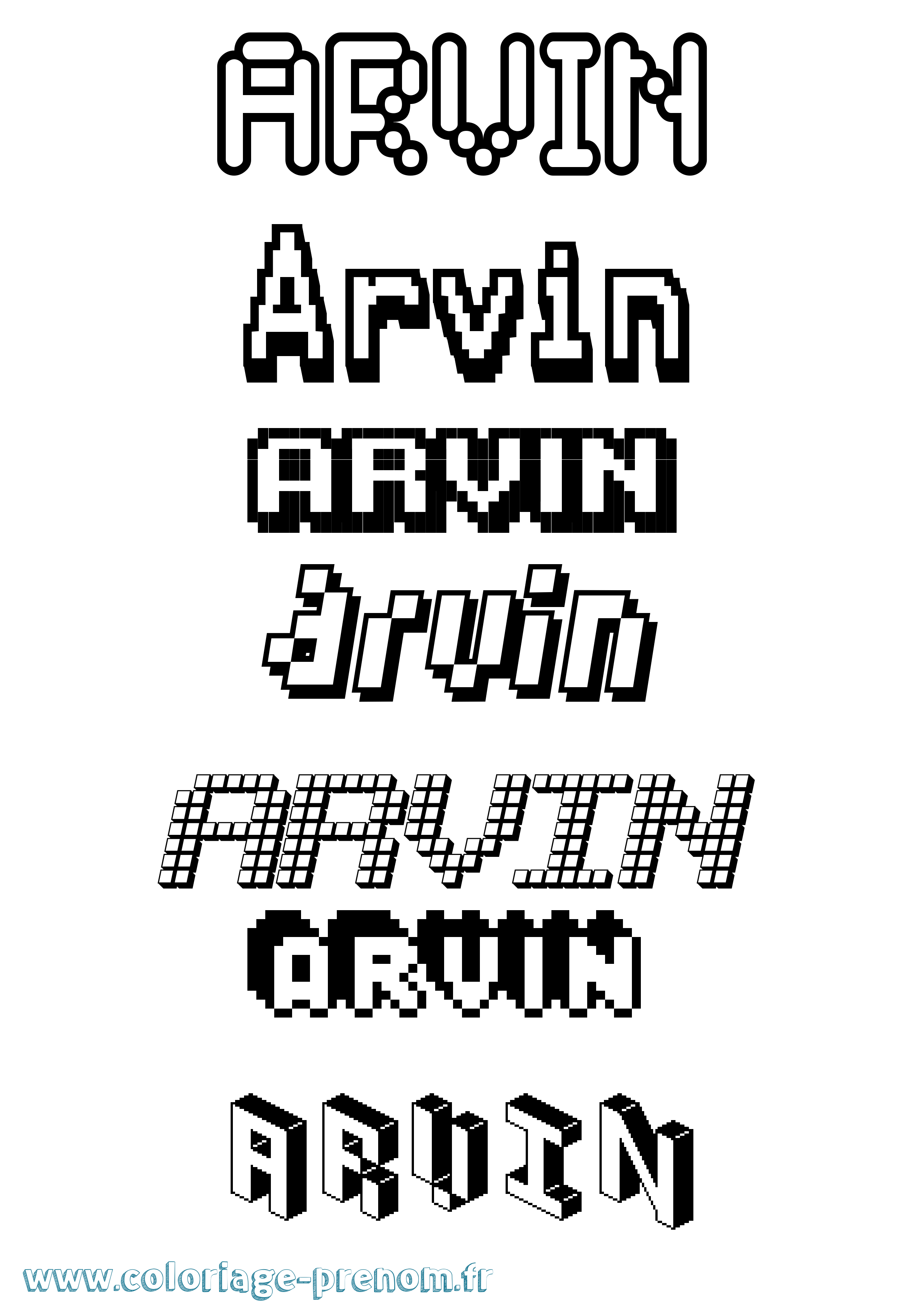 Coloriage prénom Arvin Pixel