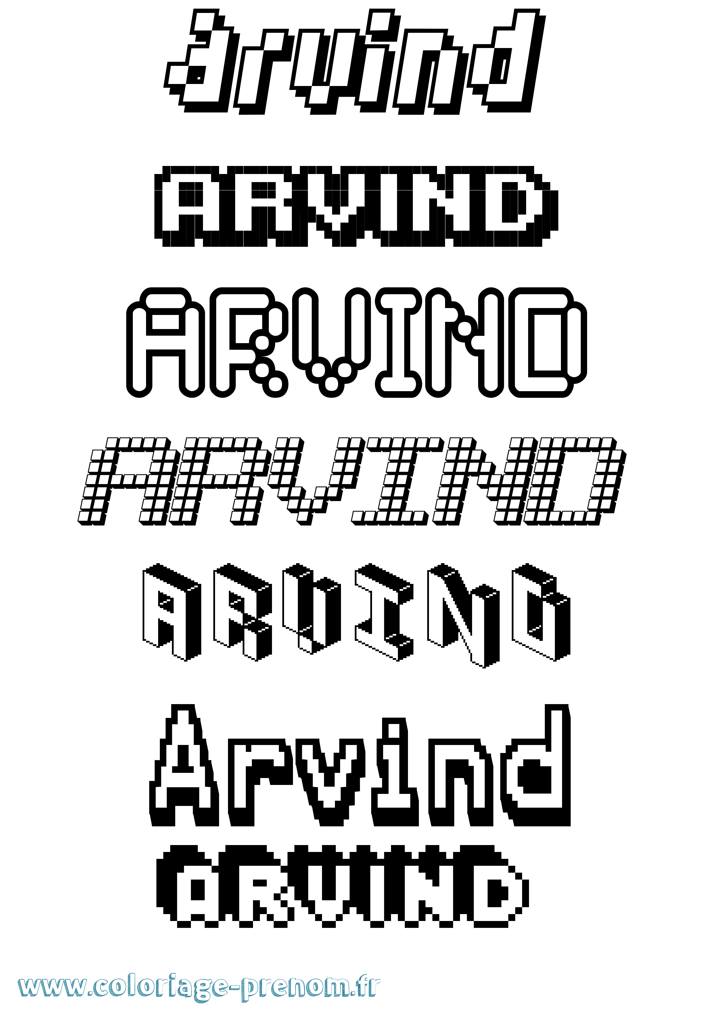 Coloriage prénom Arvind Pixel