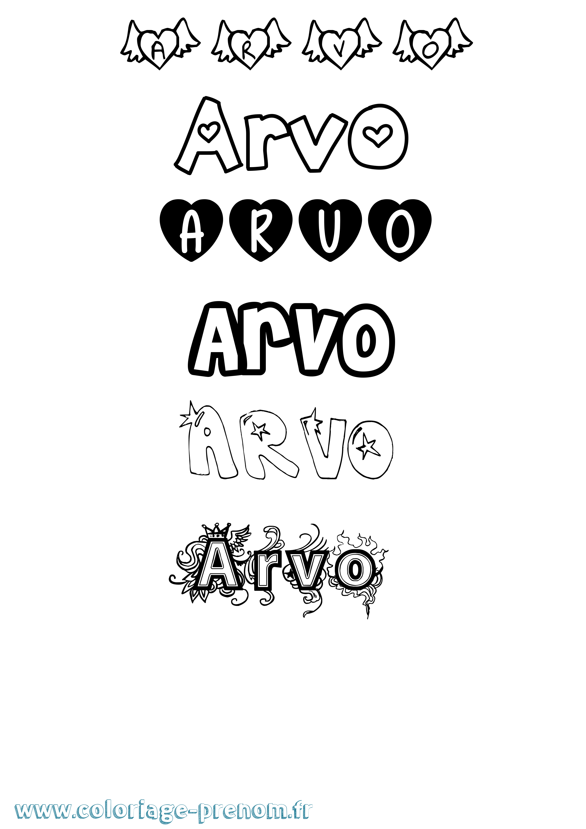 Coloriage prénom Arvo Girly