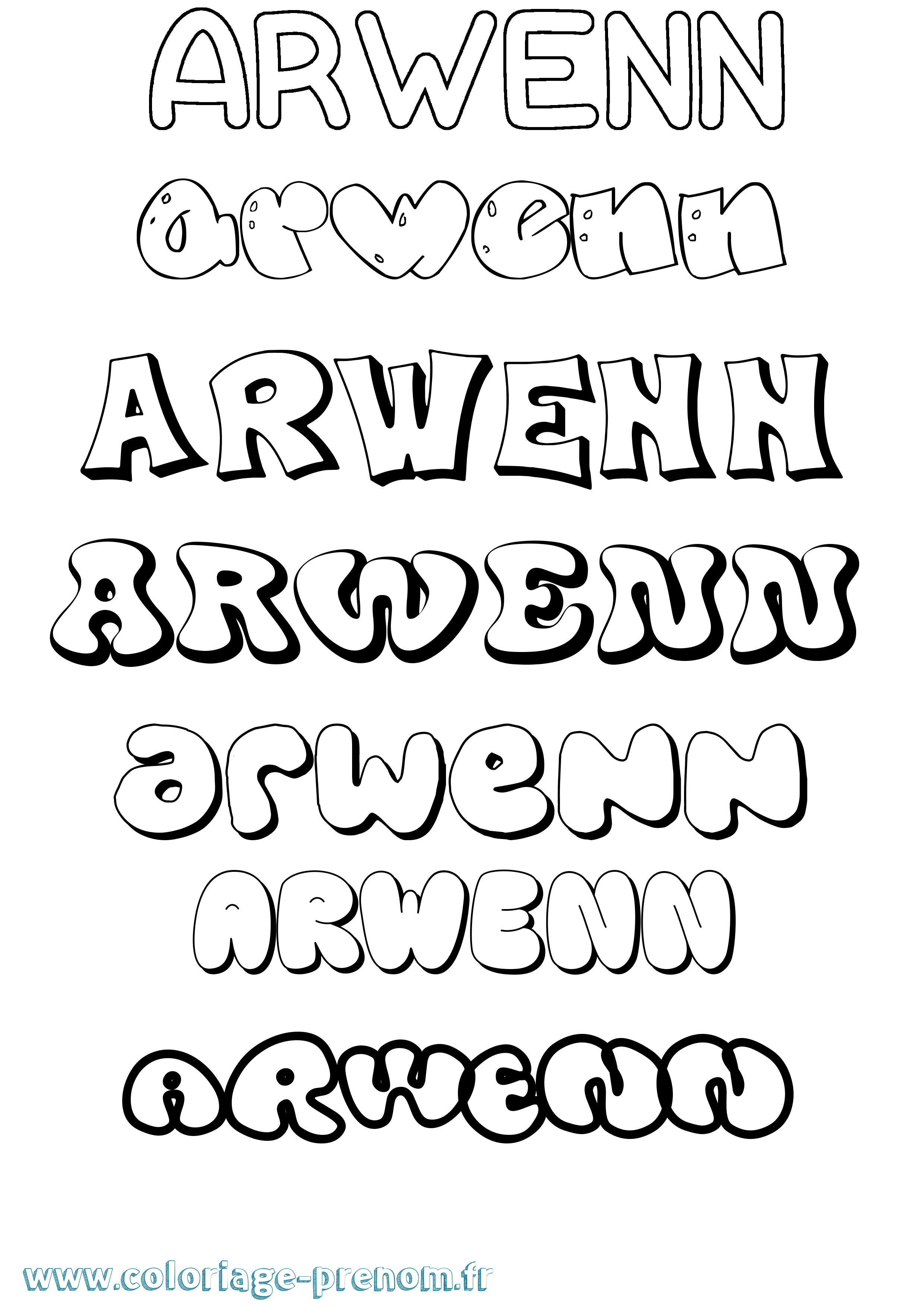 Coloriage prénom Arwenn Bubble