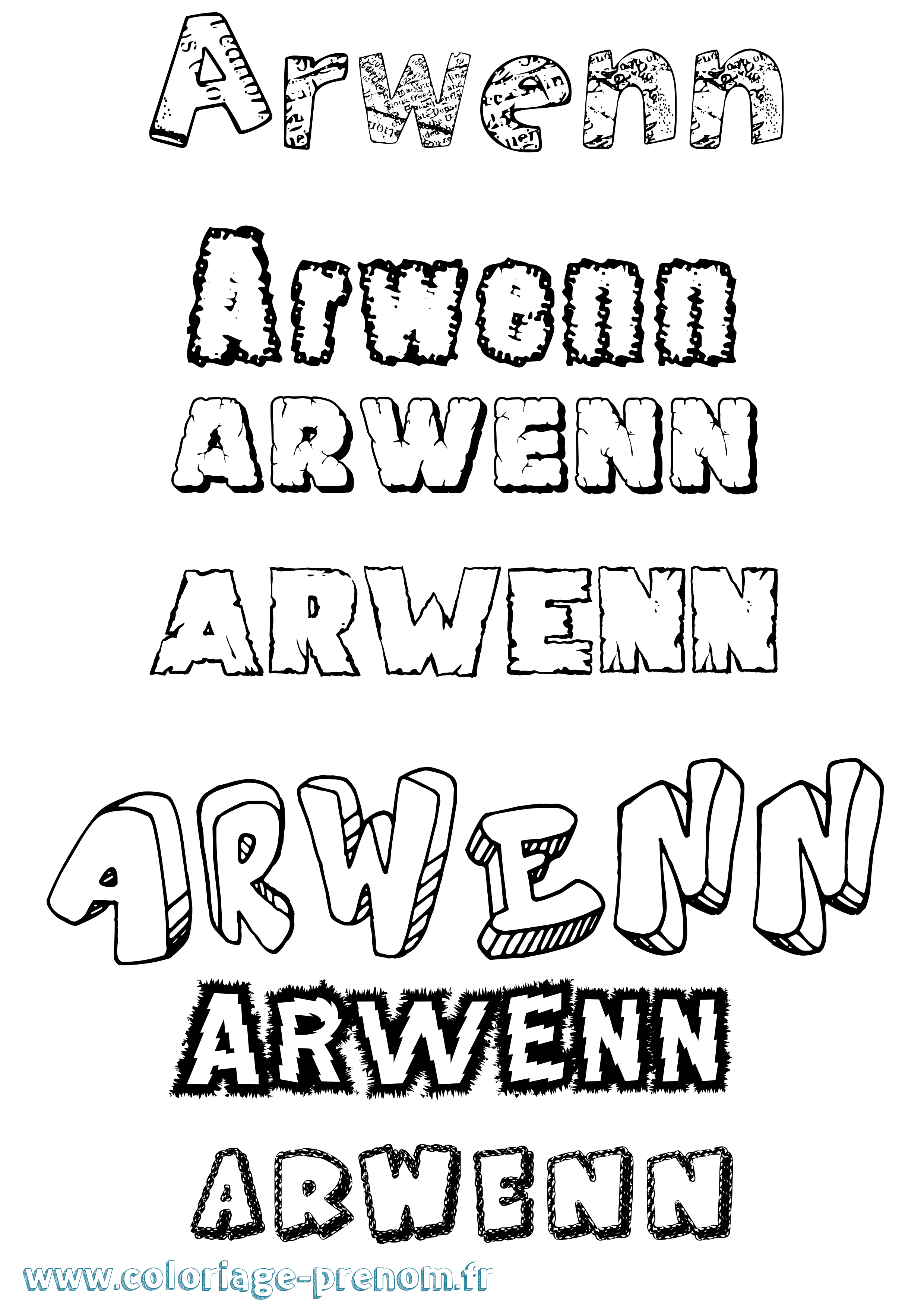 Coloriage prénom Arwenn Destructuré