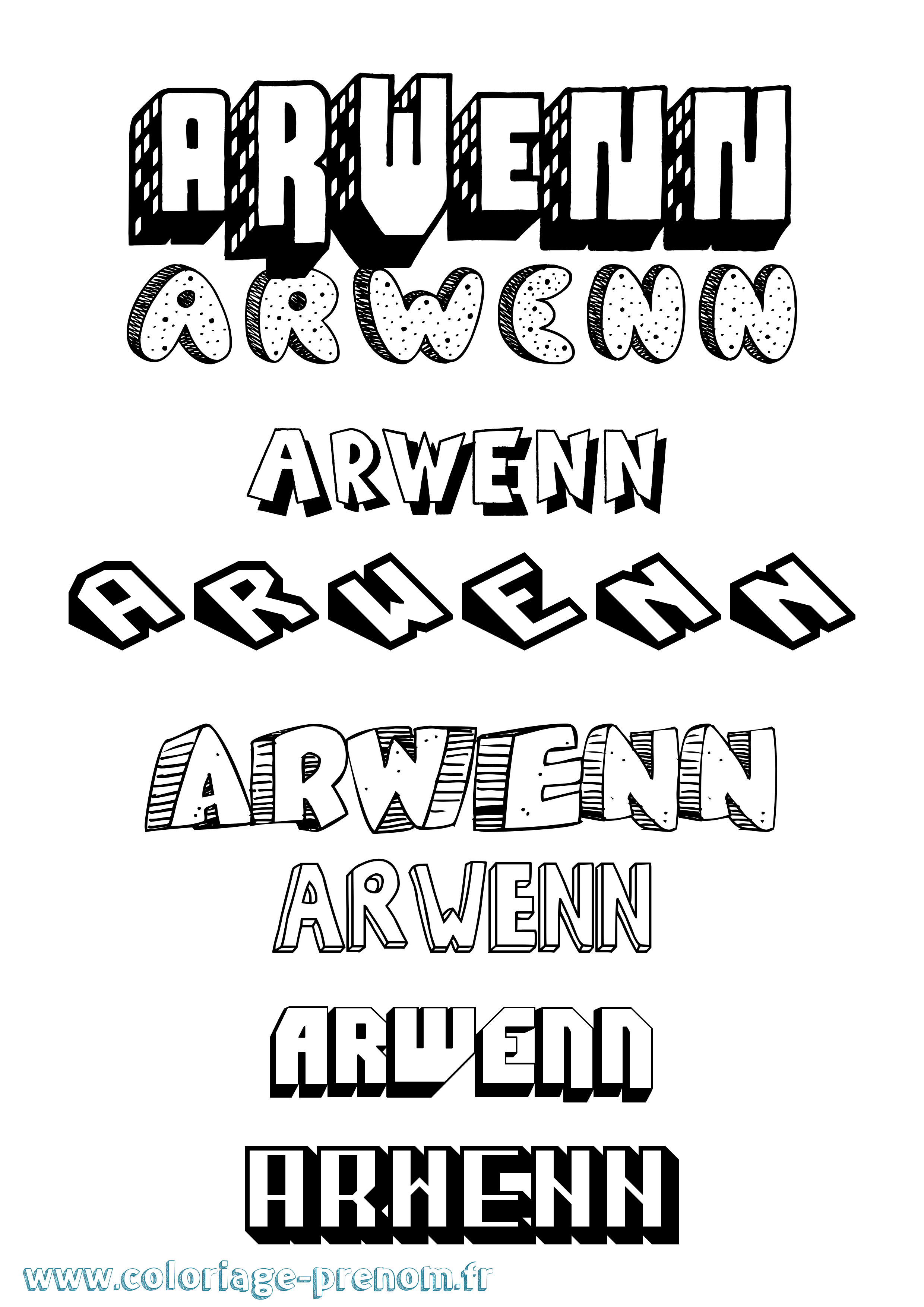 Coloriage prénom Arwenn Effet 3D