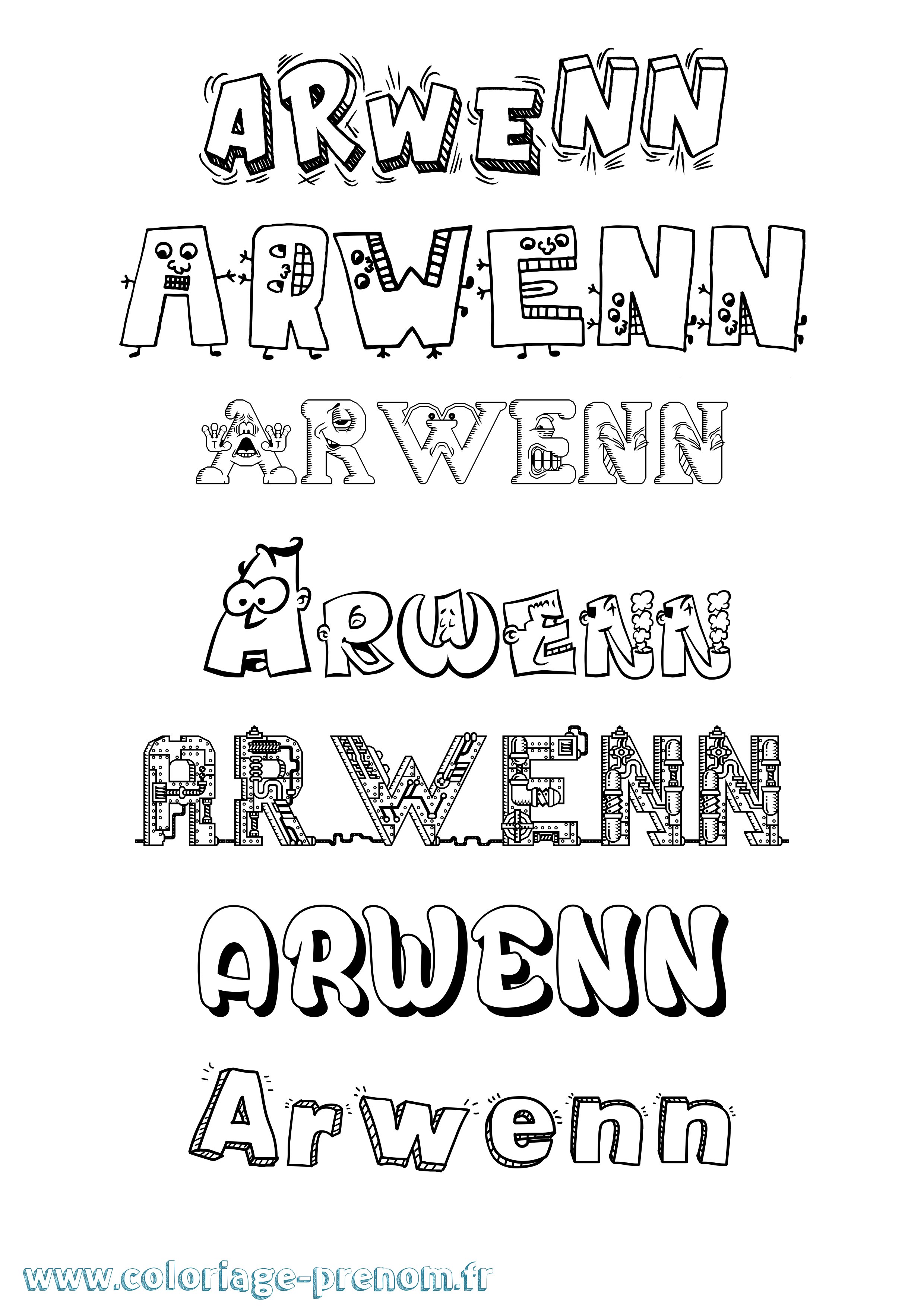 Coloriage prénom Arwenn Fun